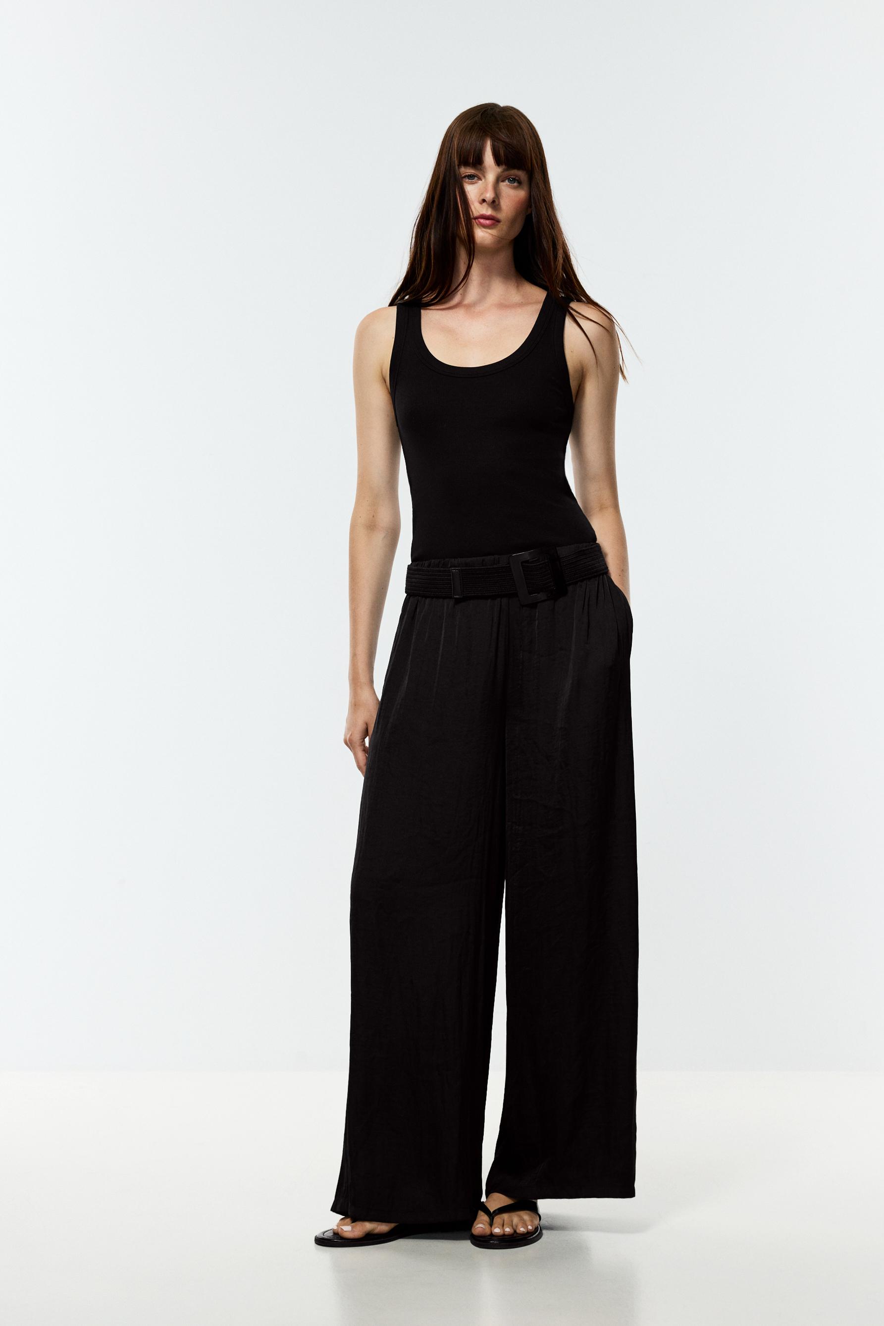 Satin palazzo trousers — BLACK