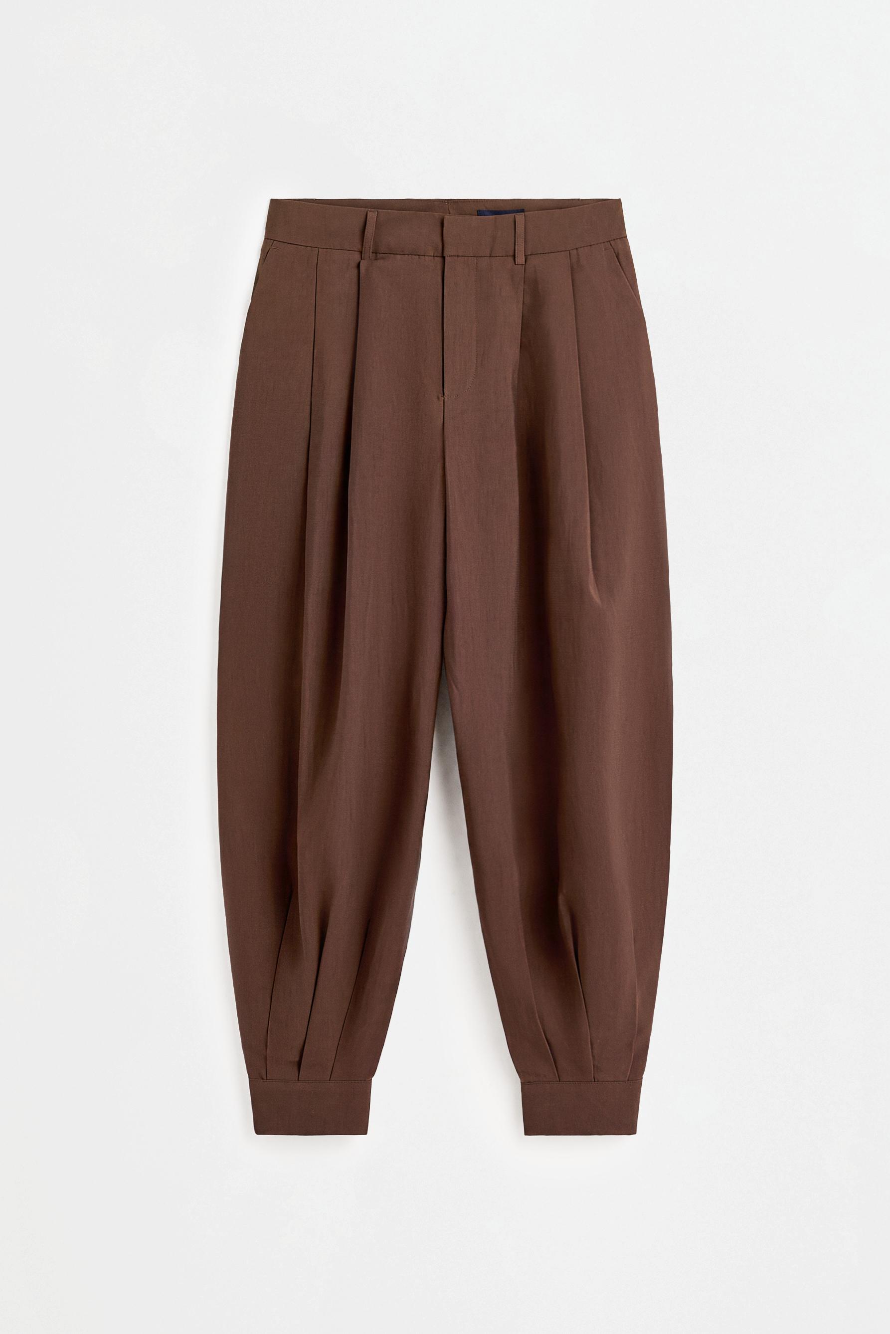 Pleated sarouel trousers — DARK BROWN