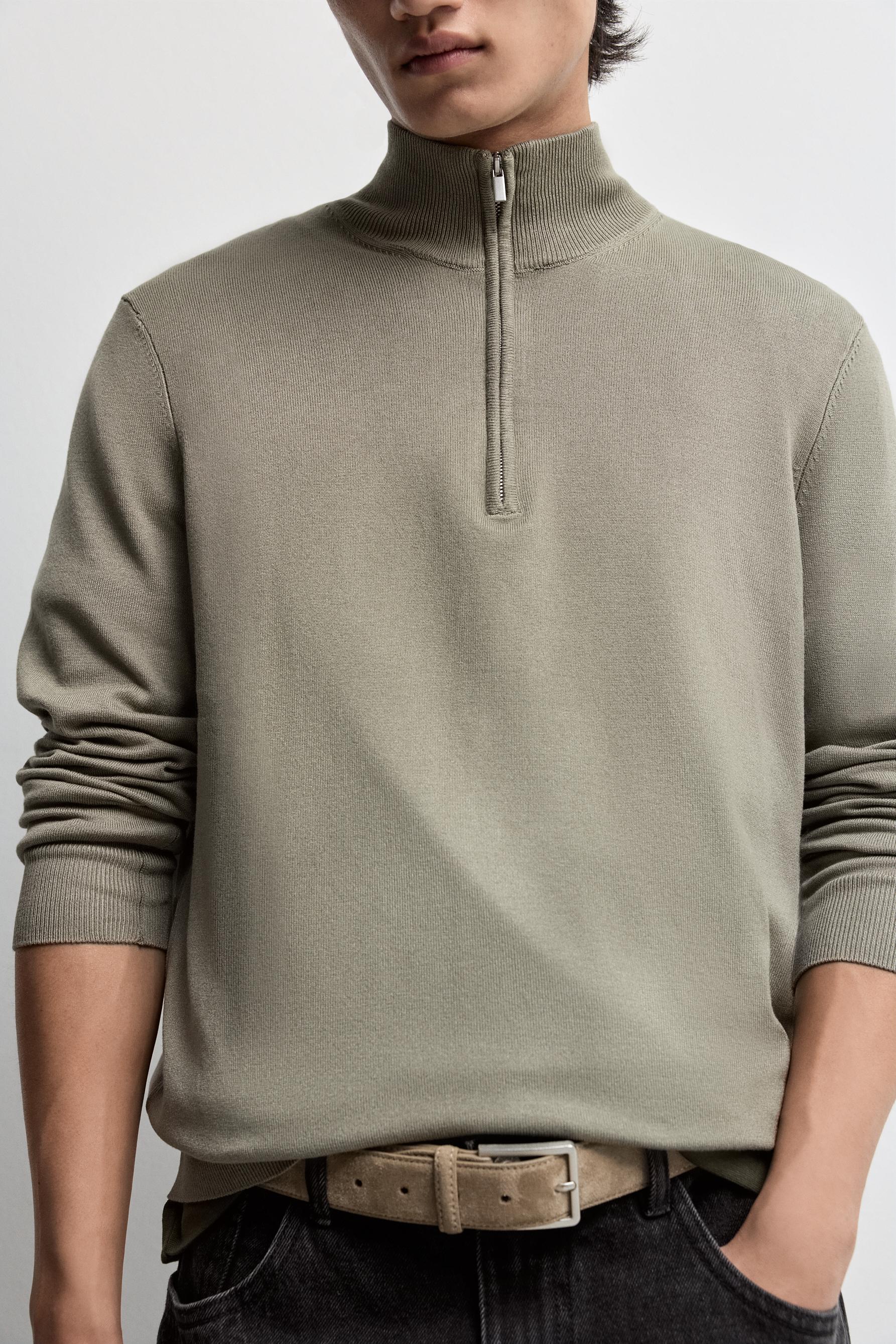Zip-up high neck sweater — KHAKI