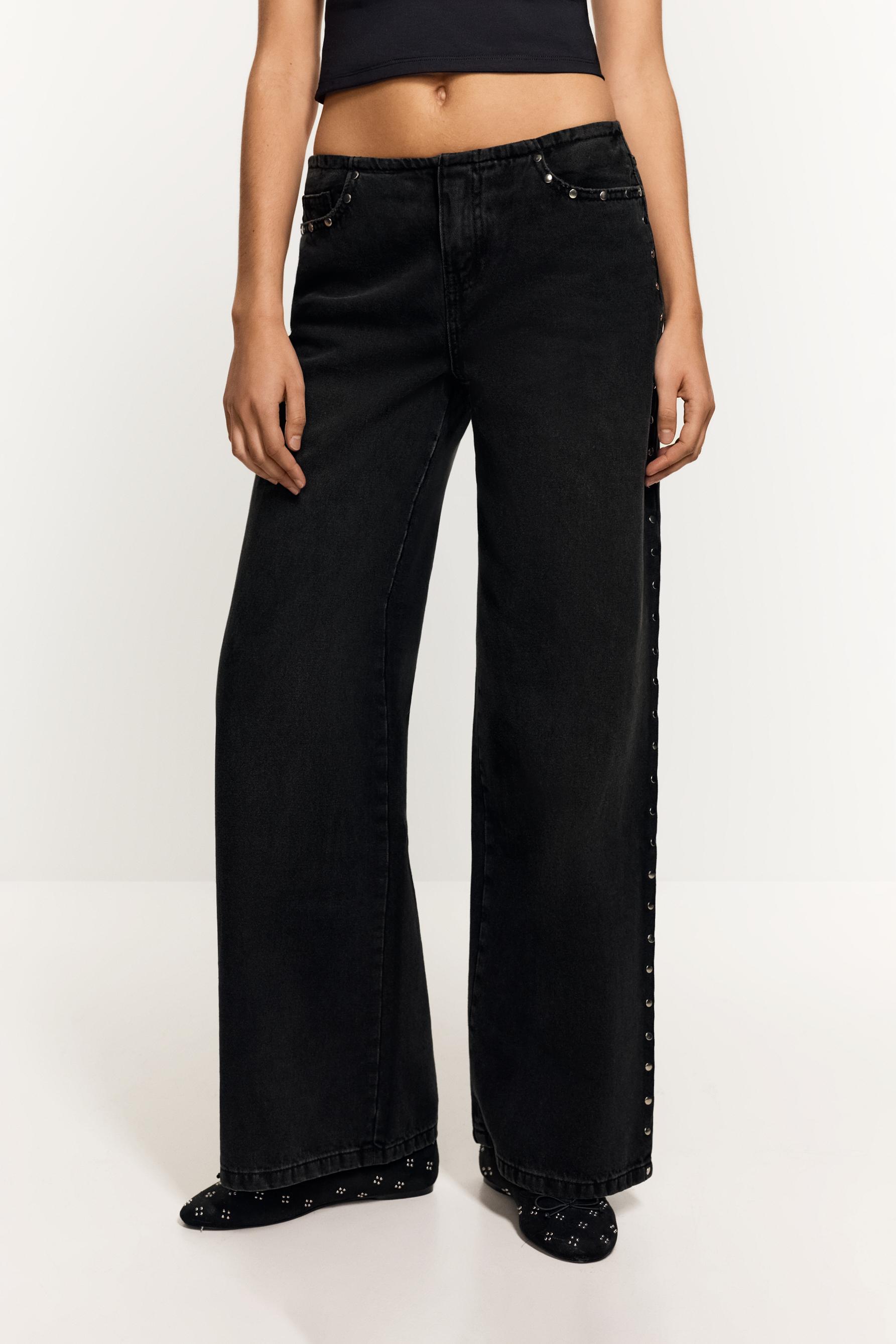 Wide-leg stud jeans — BLACK