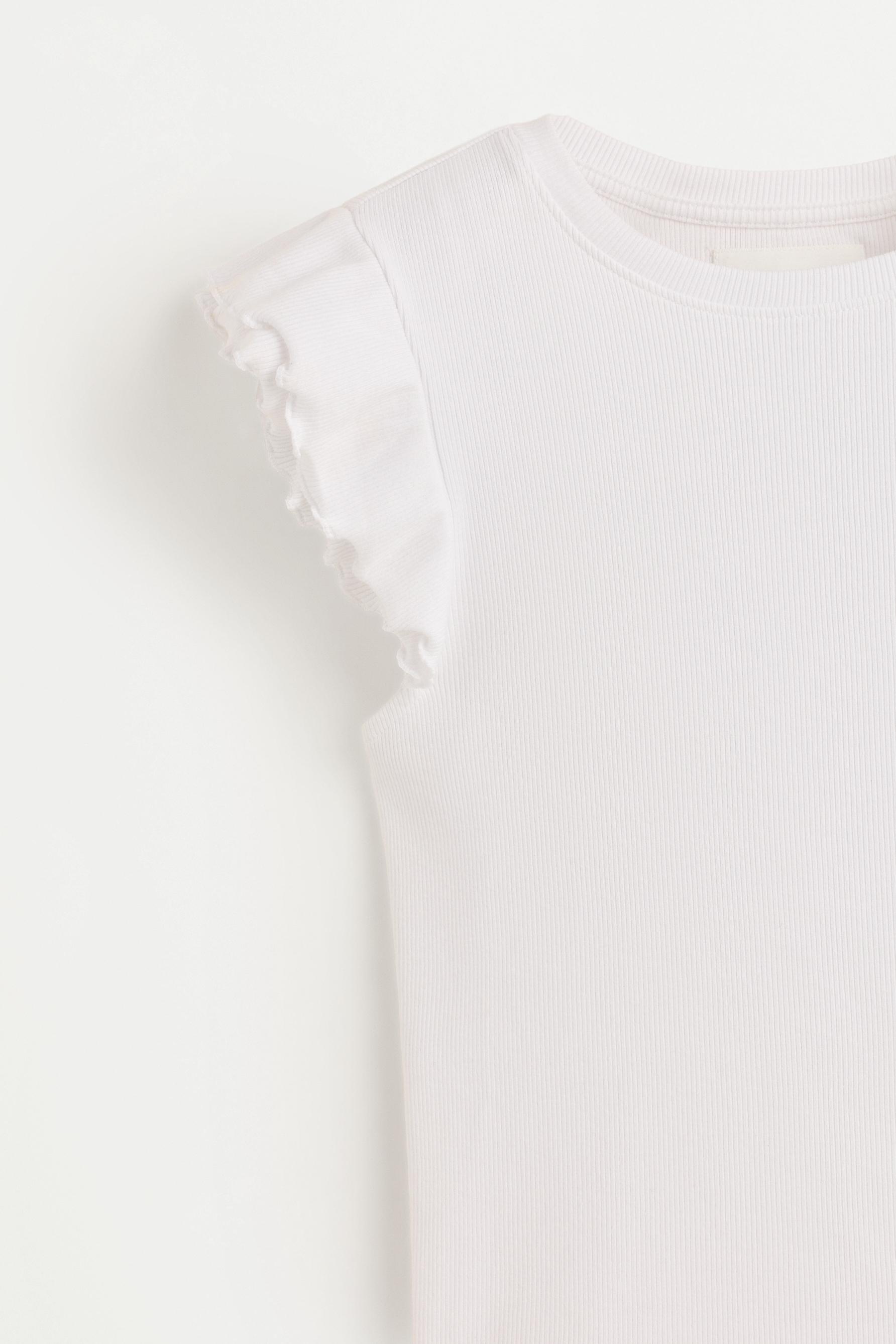Ribbed Ruffled T-shirt — WHITE
