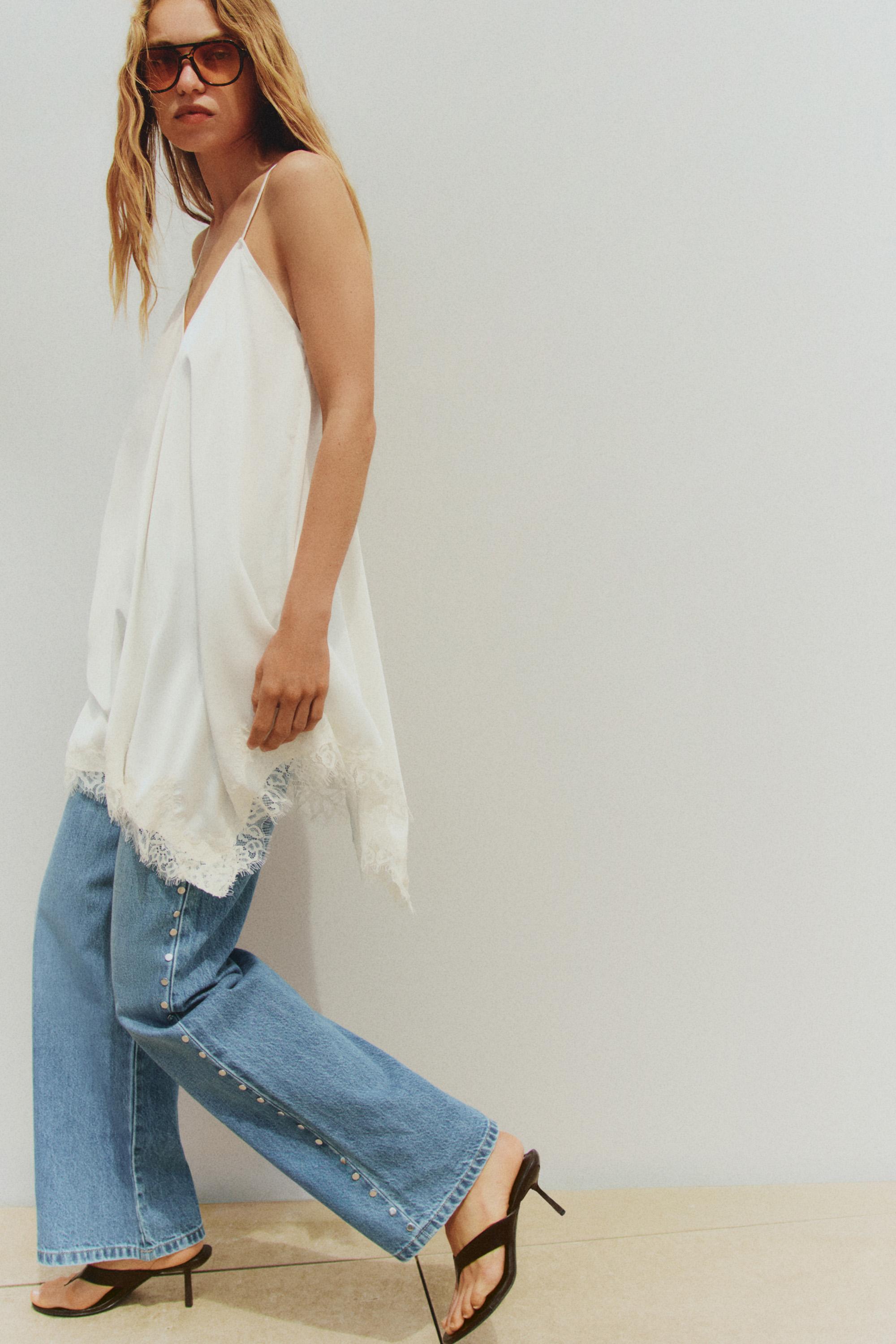 Wide-leg stud jeans — PALE INDIGO
