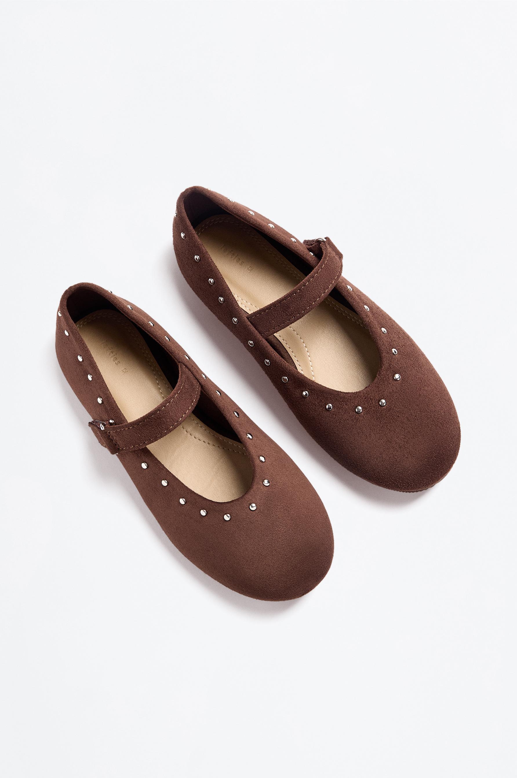 Studded Mary Jane flats — BROWN