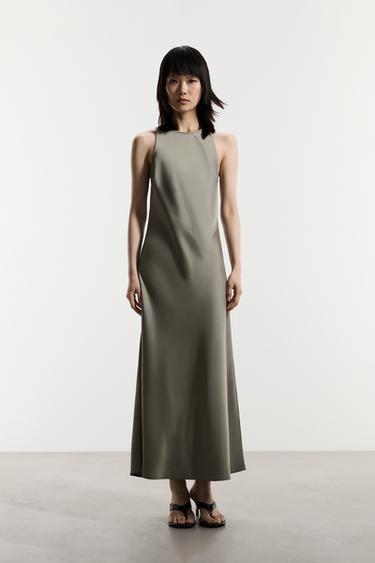 Satin midi dress — PALE KHAKI 2
