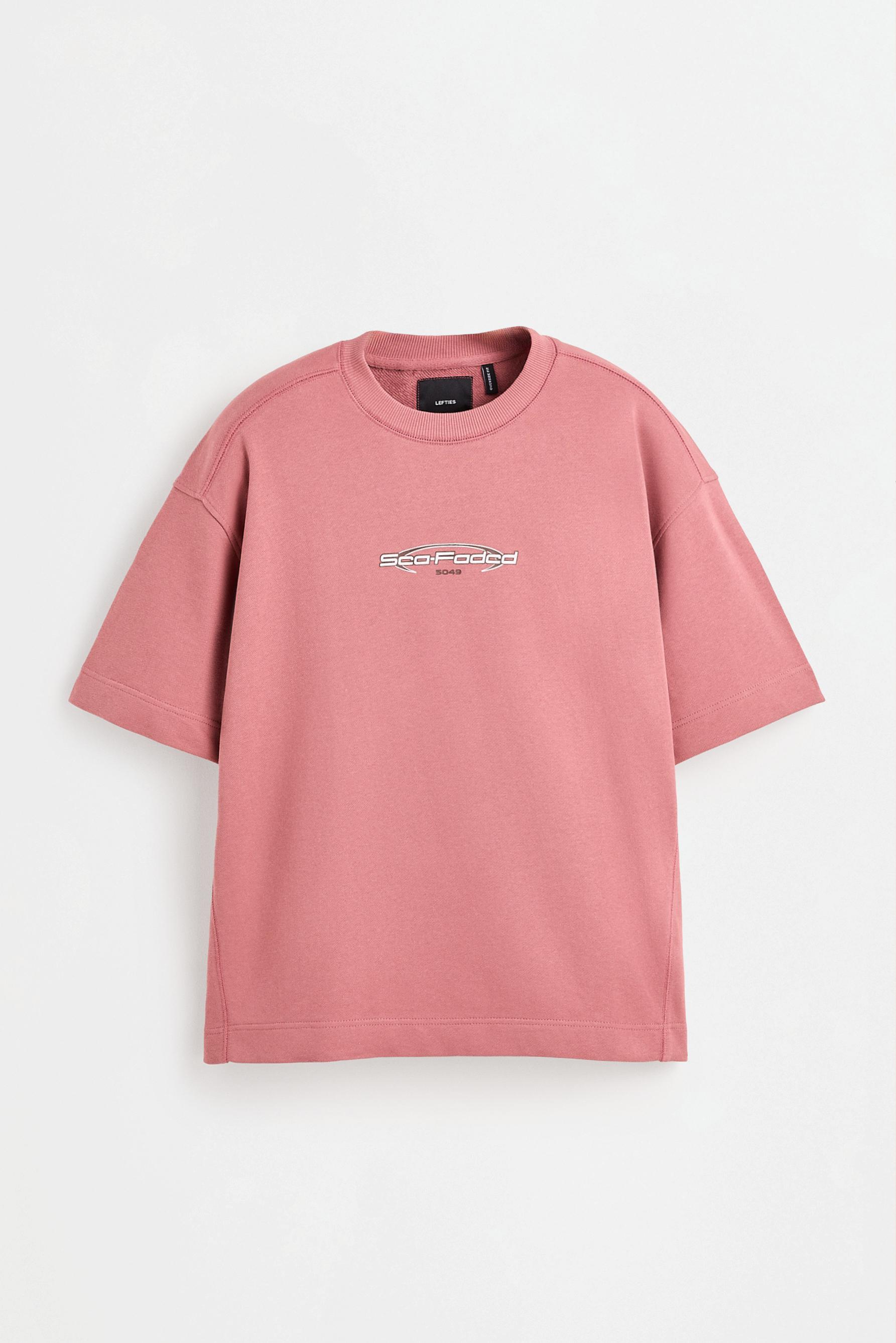 Short sleeve printed sweatshirt — BRIGHT CORAL