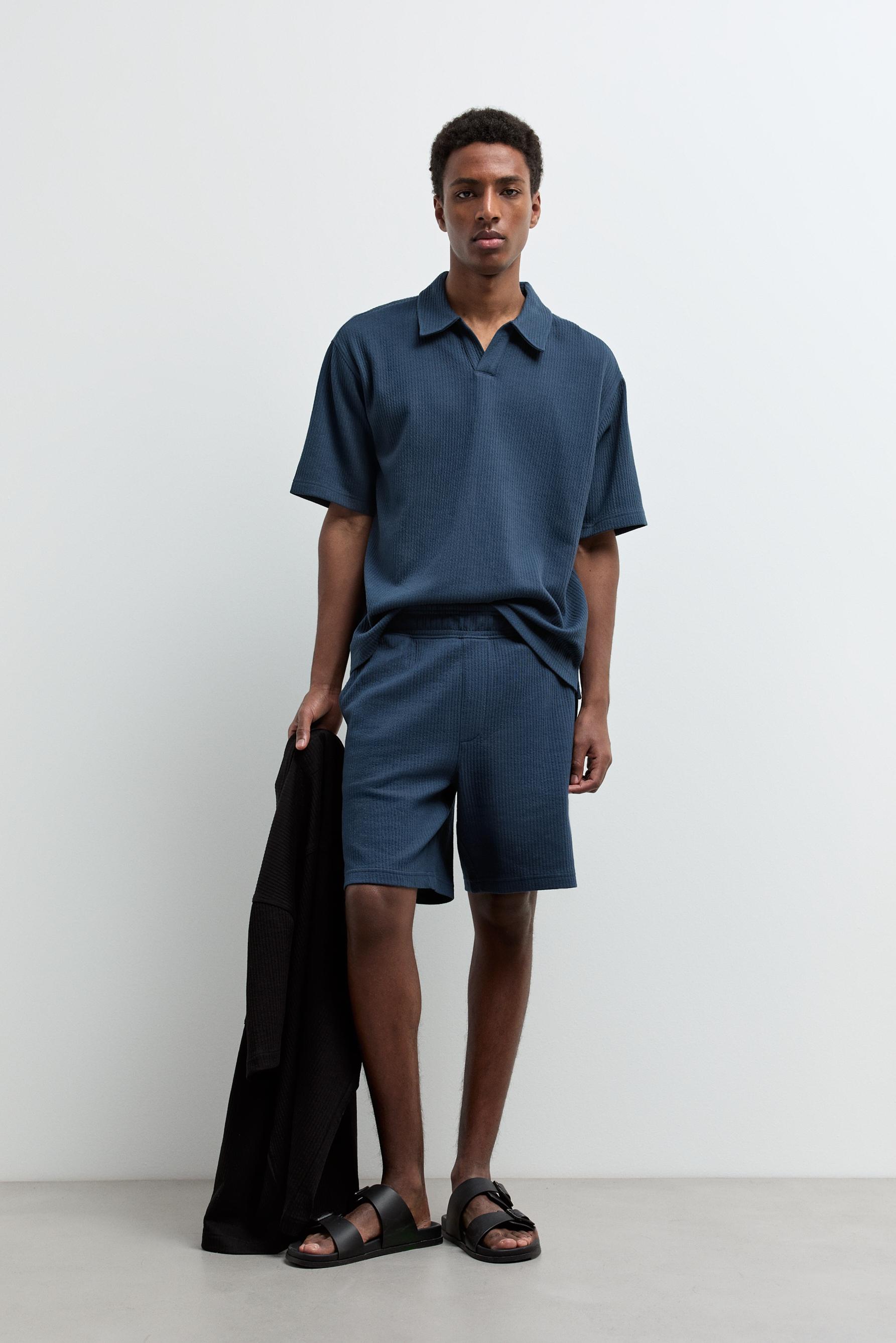 Textured tracksuit Bermuda shorts — OCEAN BLUE