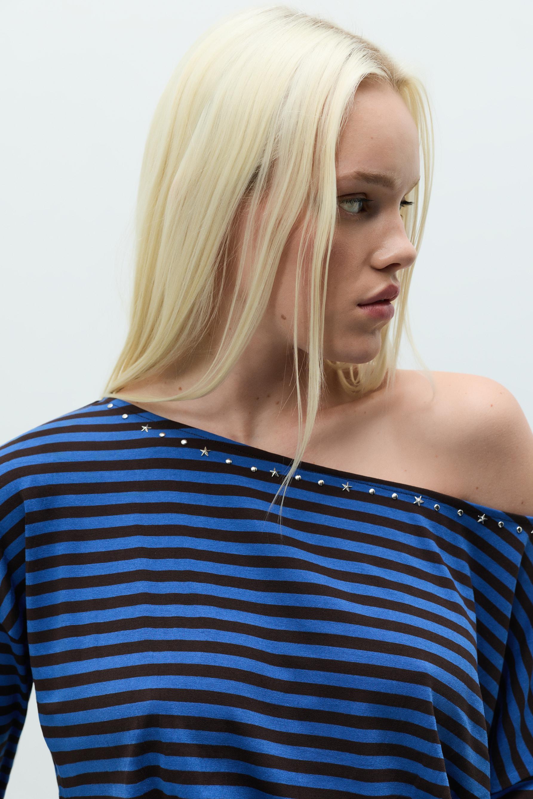 Drop-shoulder T-shirt — BROWN/BLUE
