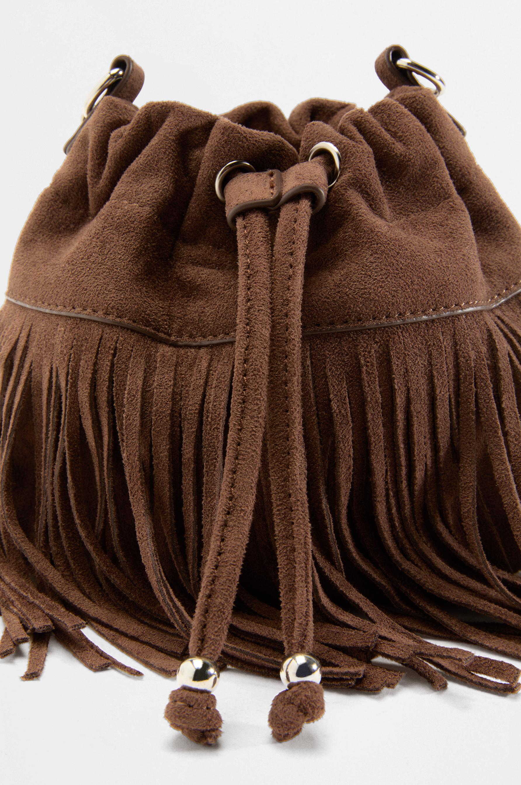 Fringe Bucket Bag — BROWN