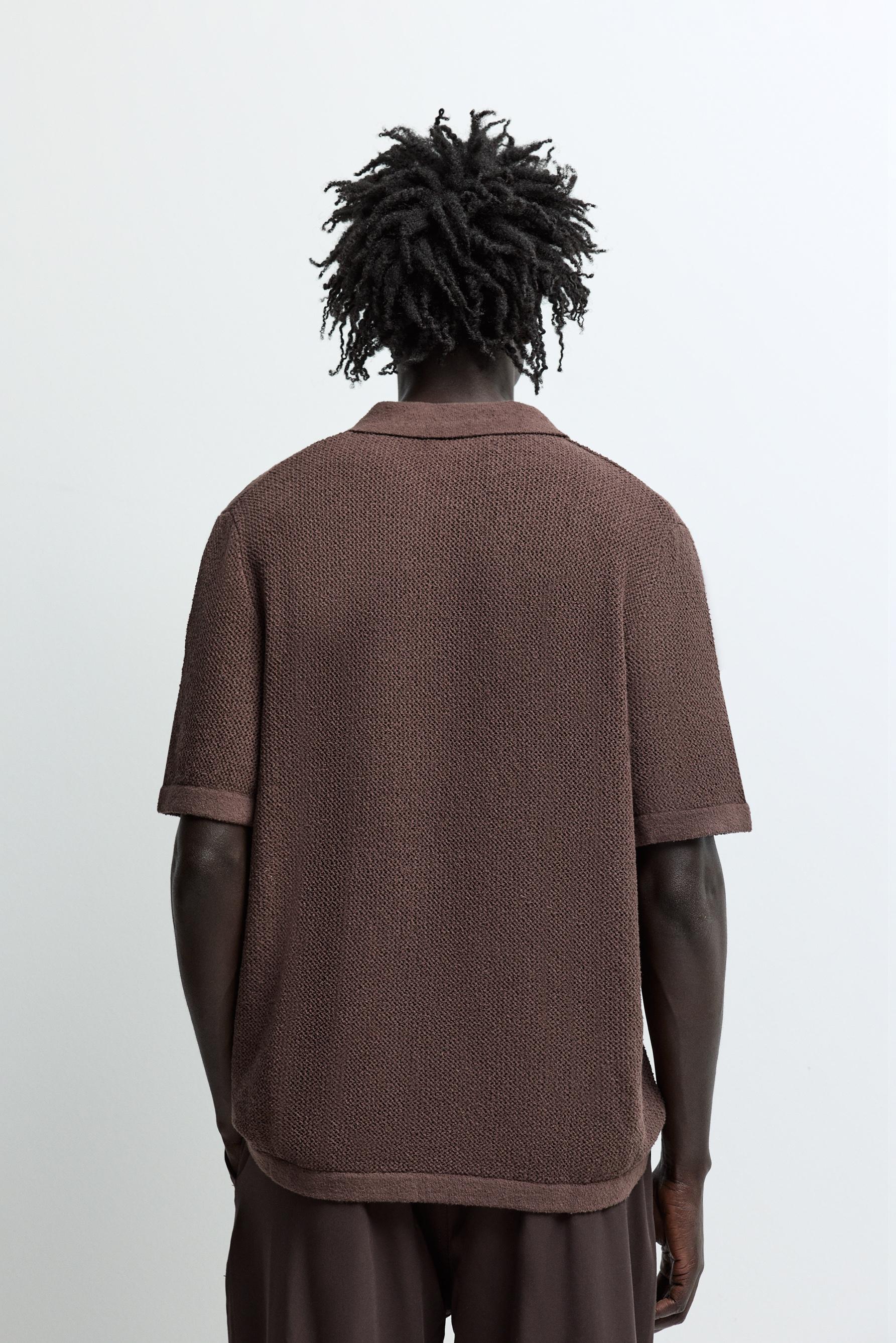 Cutwork knit polo shirt — BROWN