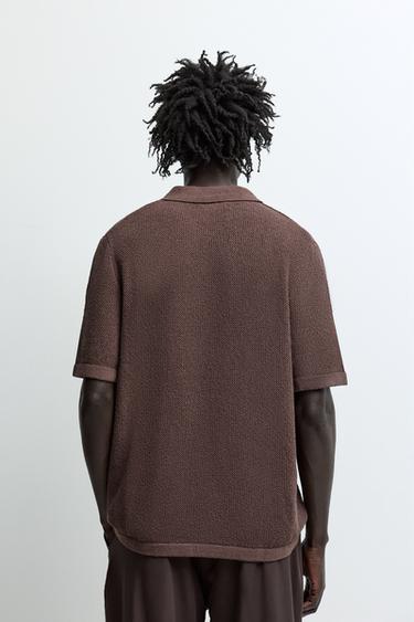 Cutwork knit polo shirt — BROWN 4