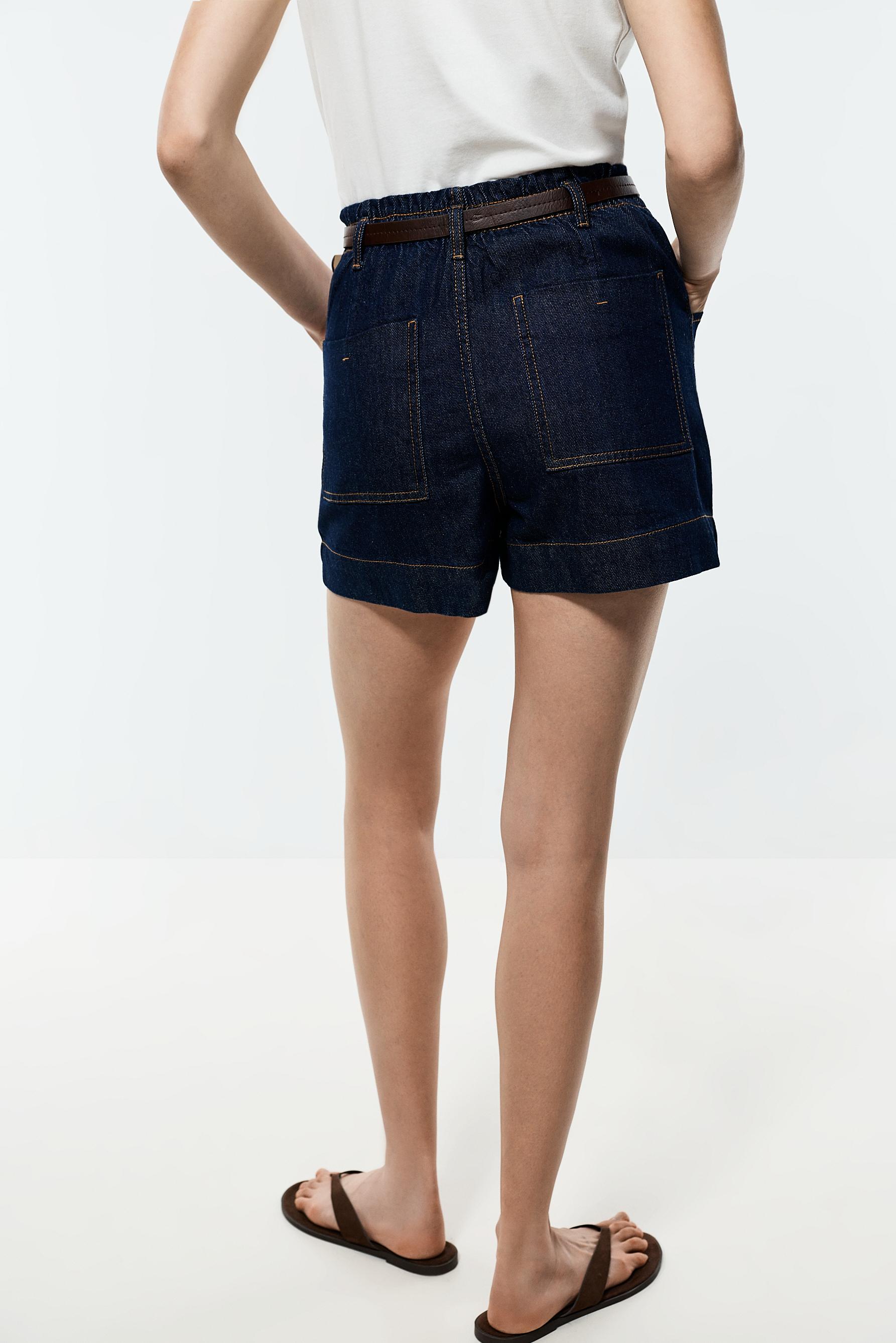 Paperbag denim shorts — NAVY