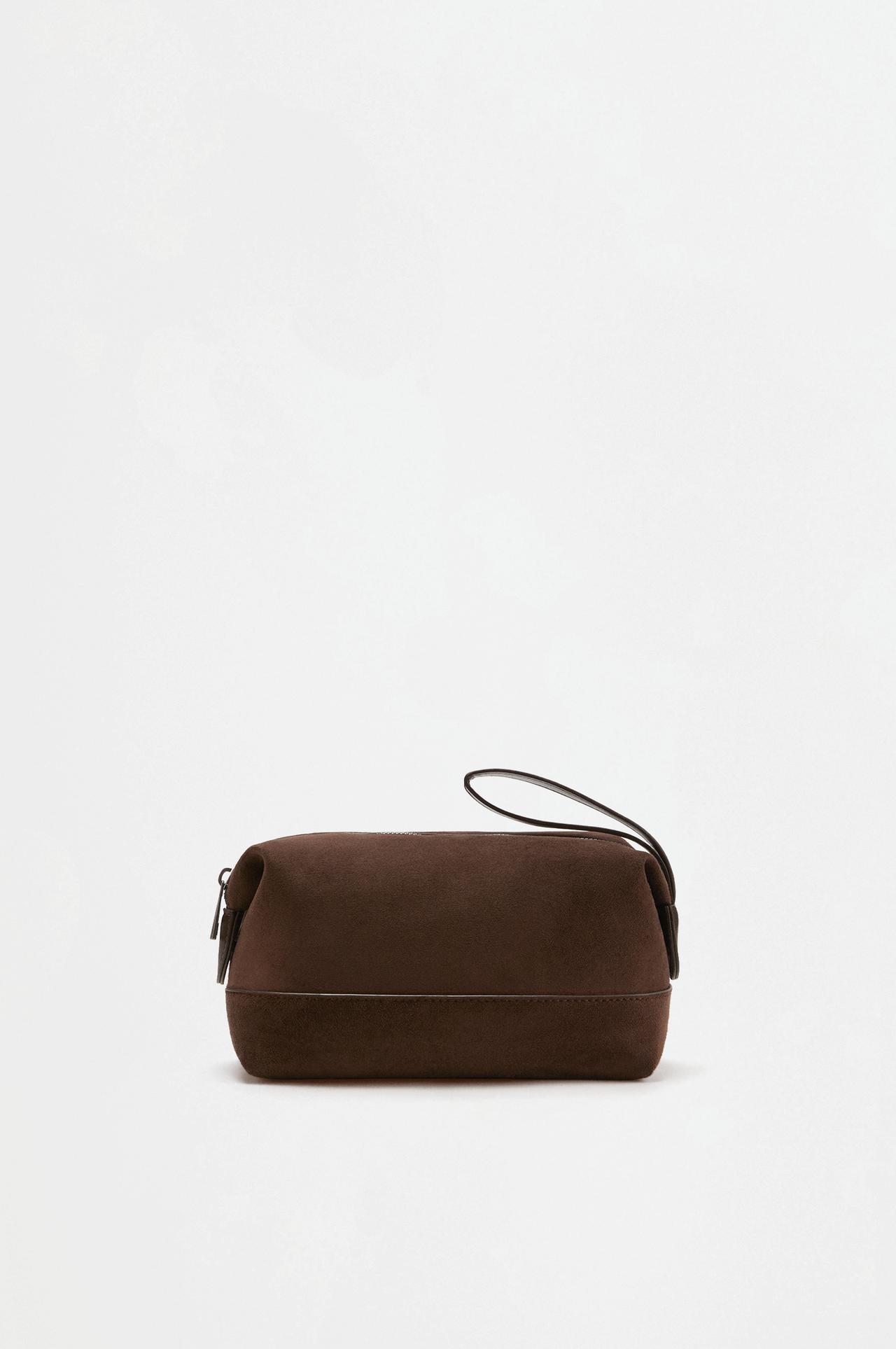 Faux suede toiletry bag — BROWN