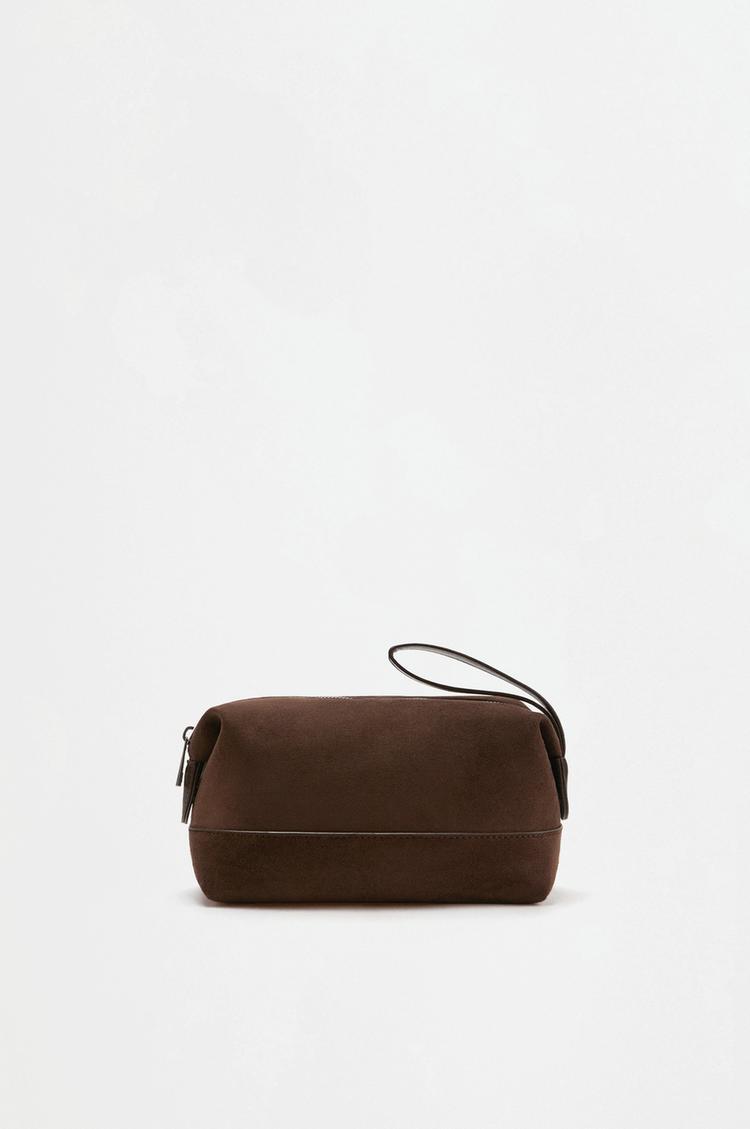 Faux suede toiletry bag — BROWN