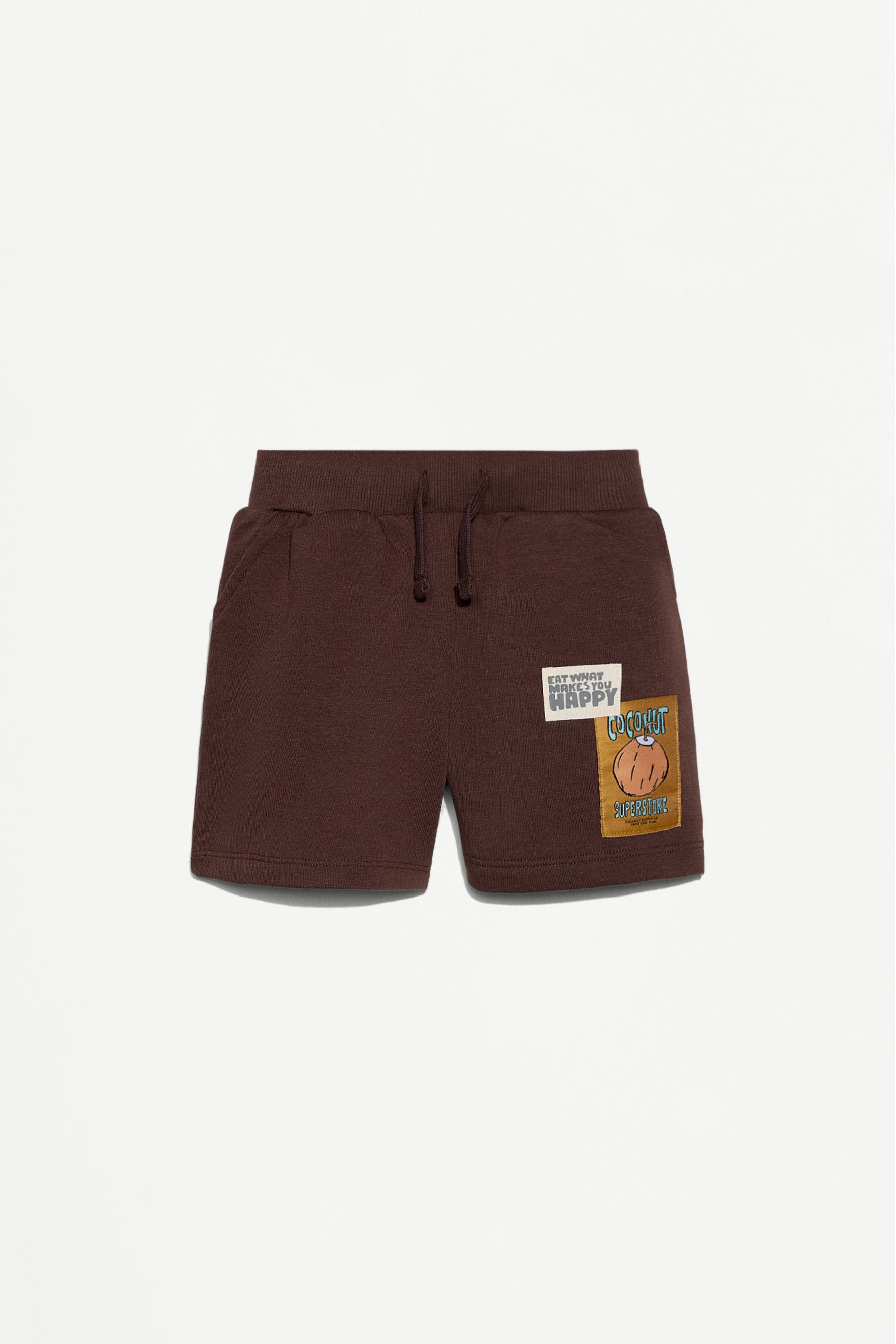 Printed plush Bermuda shorts — CHOCOLATE