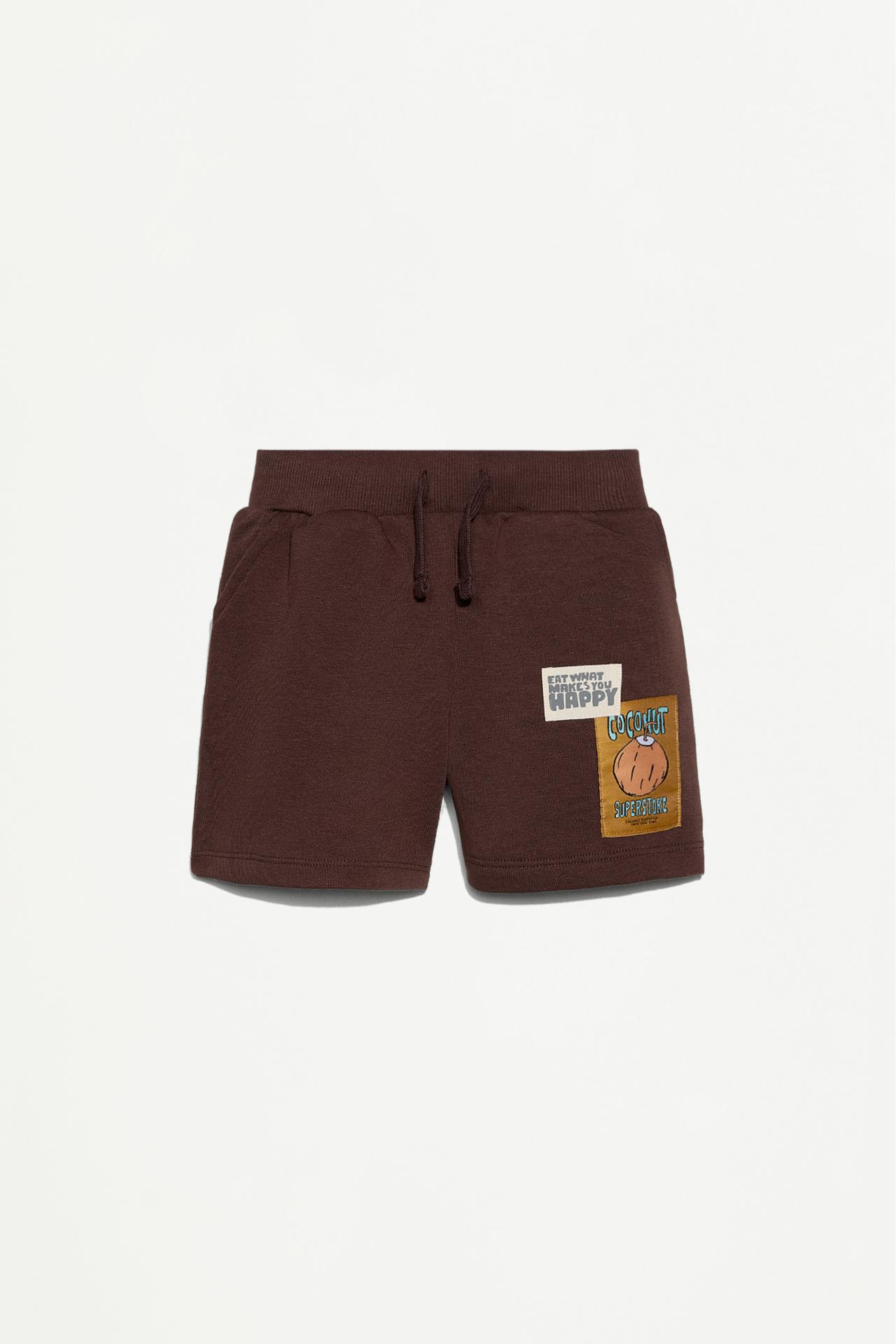 Printed plush Bermuda shorts — CHOCOLATE