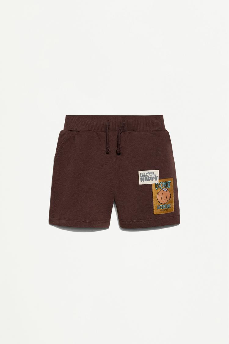 Printed plush Bermuda shorts — CHOCOLATE