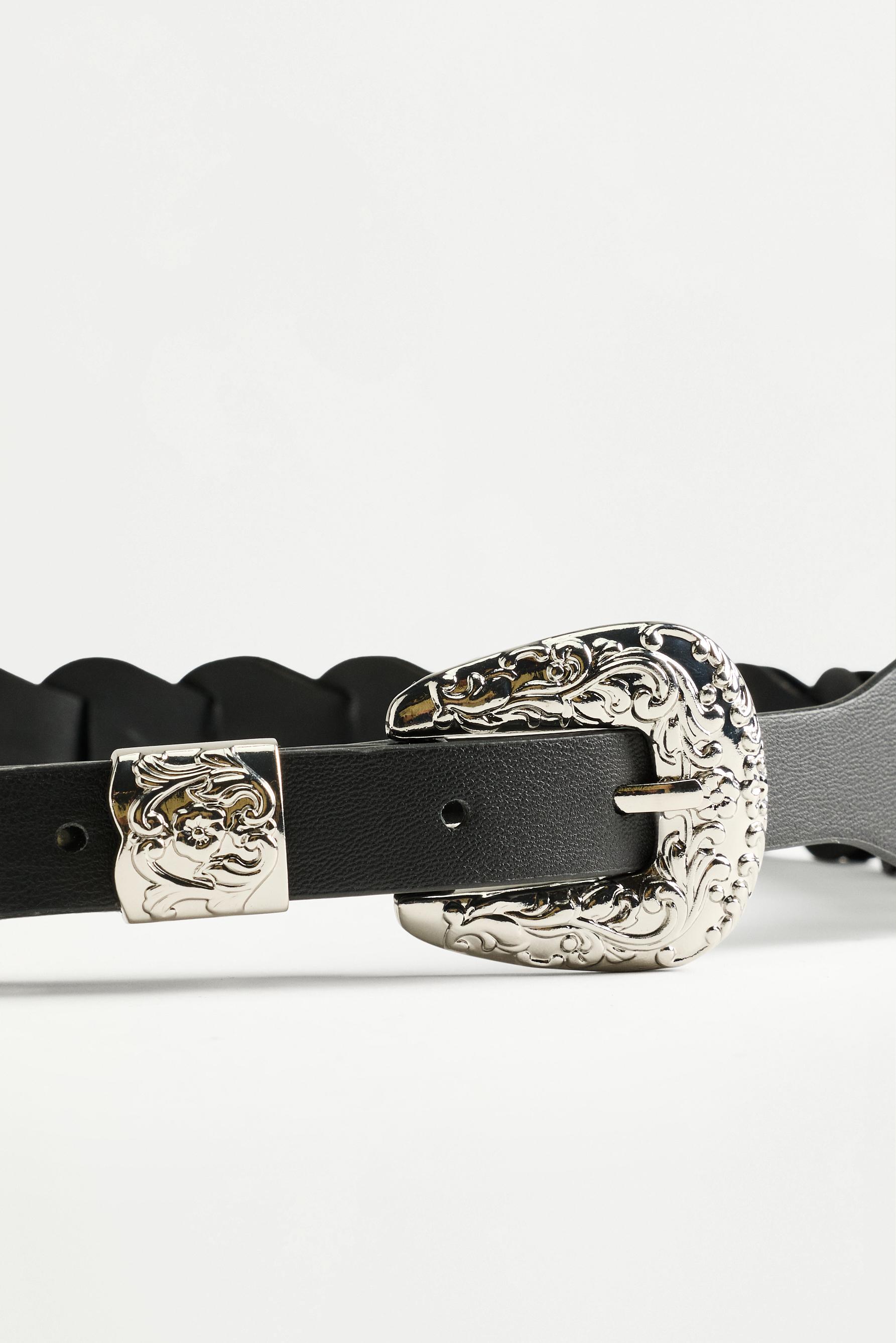 Engraved buckle belt — BLACK MARL