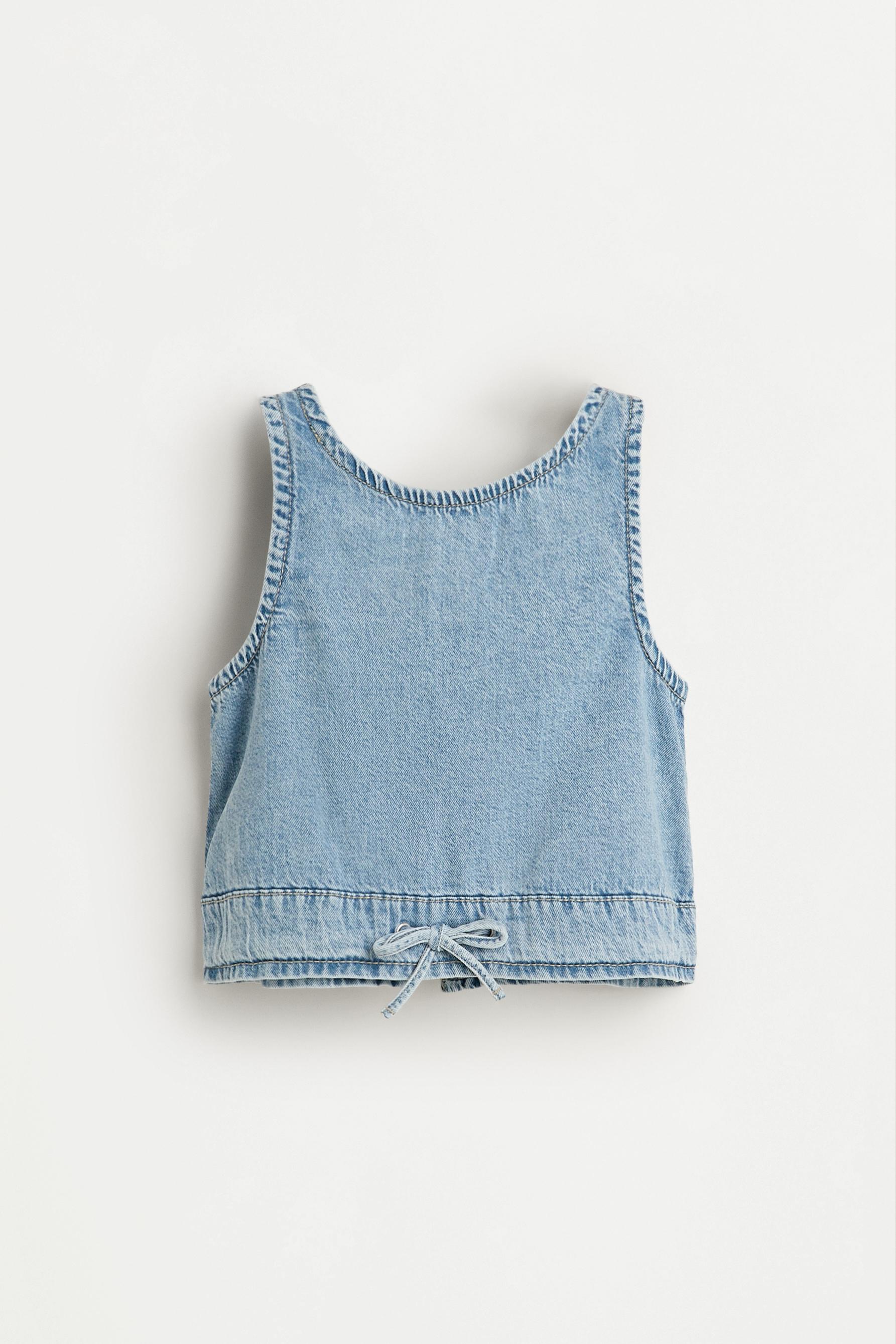 Drawstring denim top — PALE BLUE