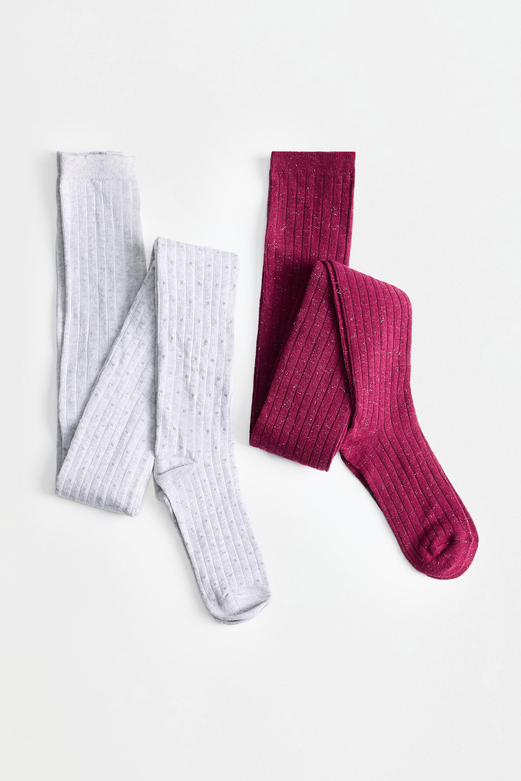 2-pack of glittery ribbed tights — BURGUNDY