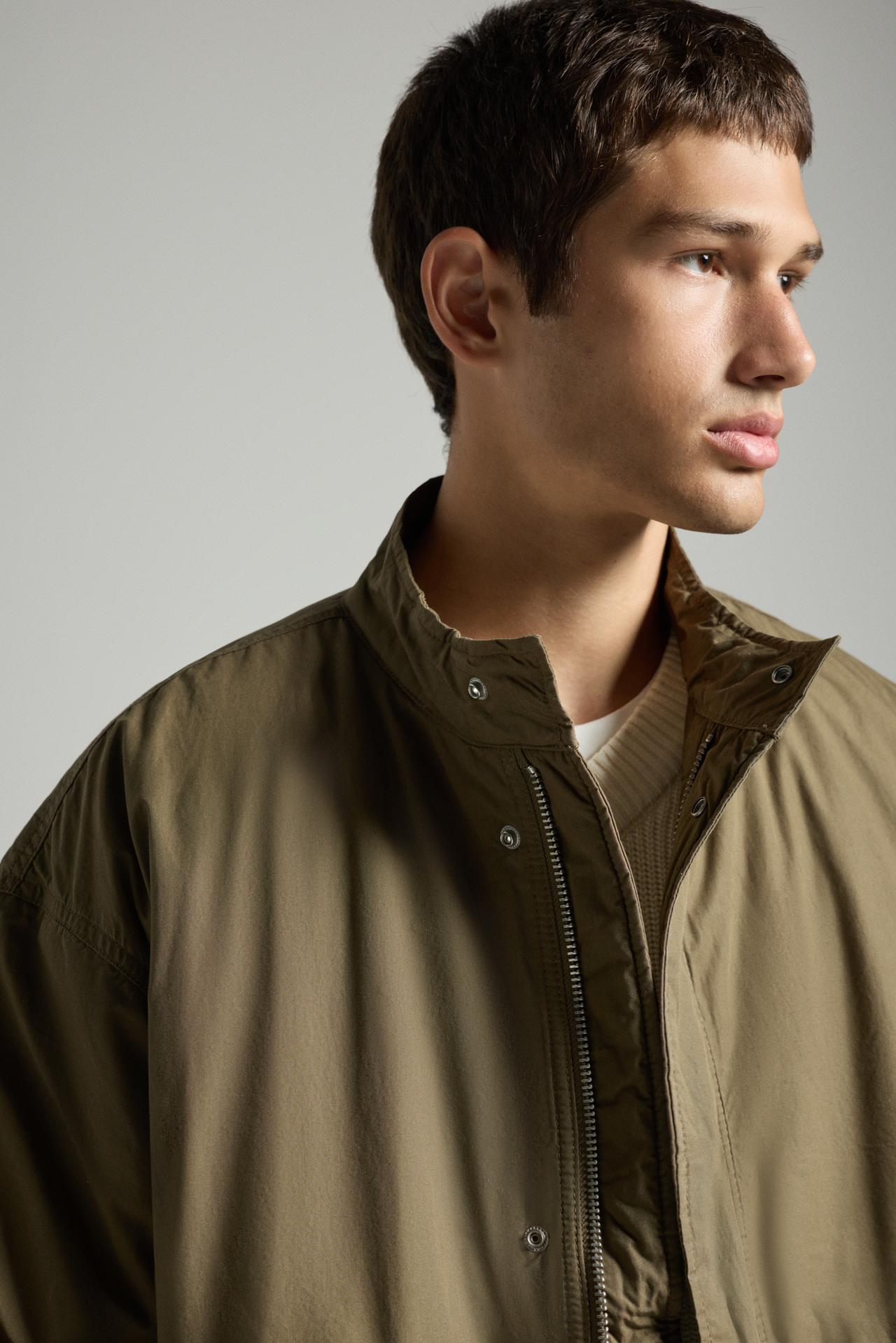 Padded high collar jacket — KHAKI