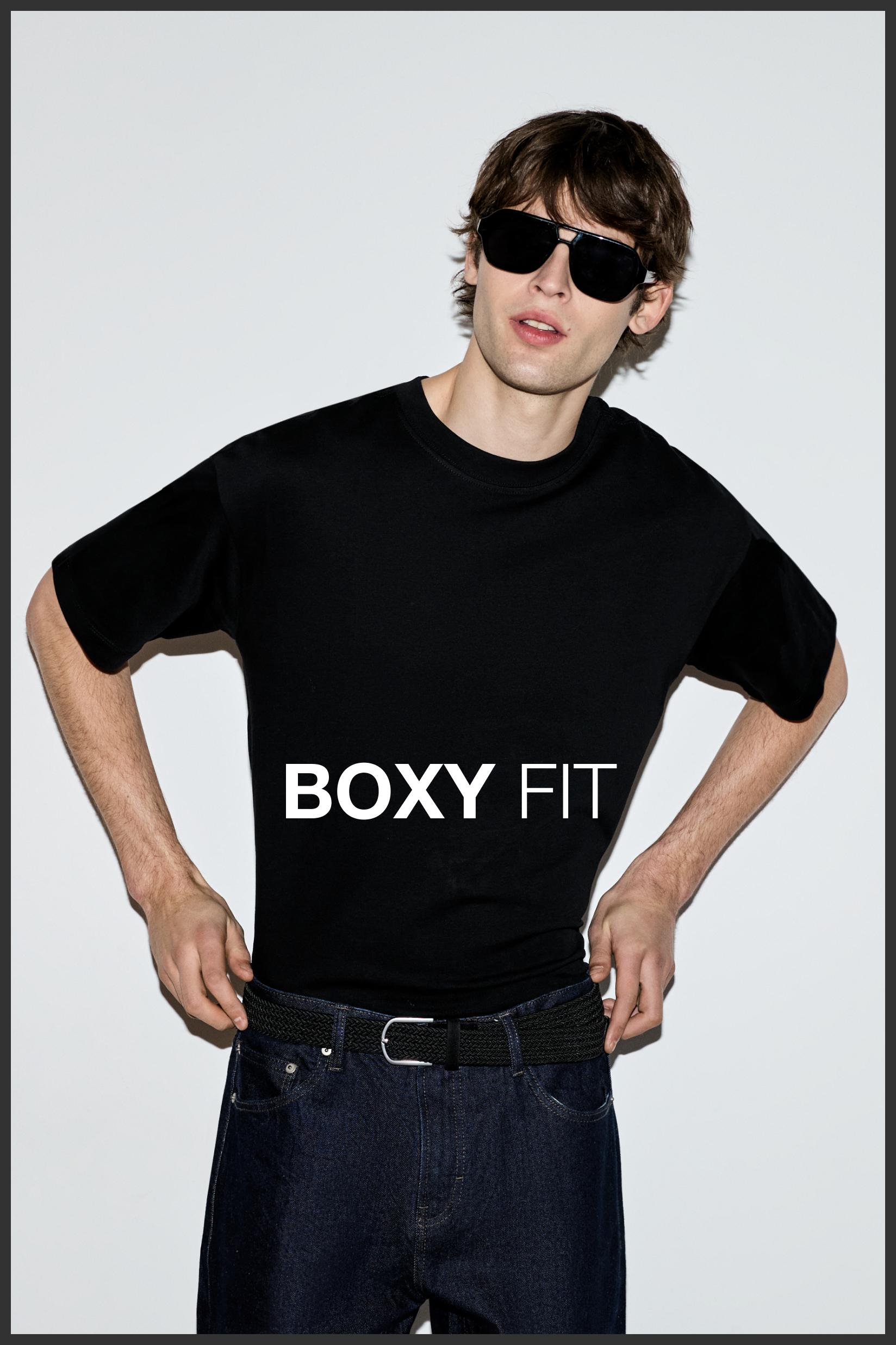 Boxy medium weight T-shirt — BLACK