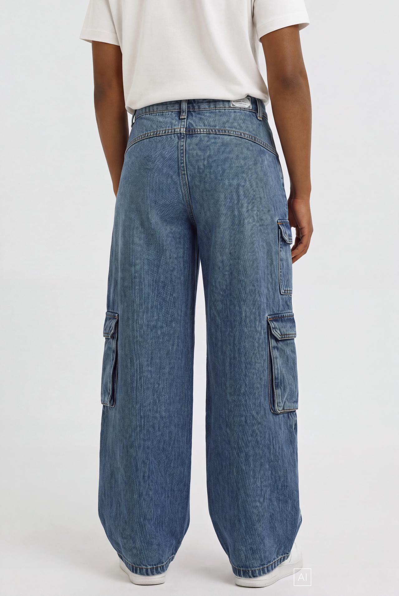 Wide-leg cargo jeans — BLUE