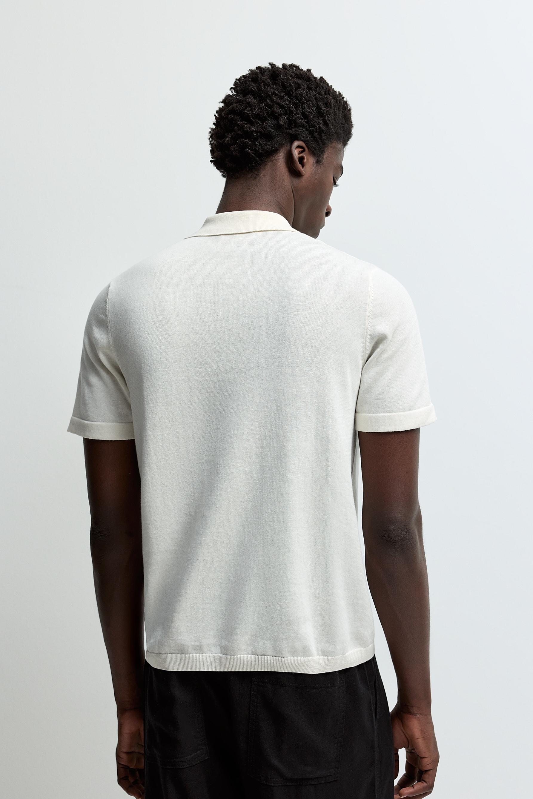 Zip-up knit polo — OFF WHITE