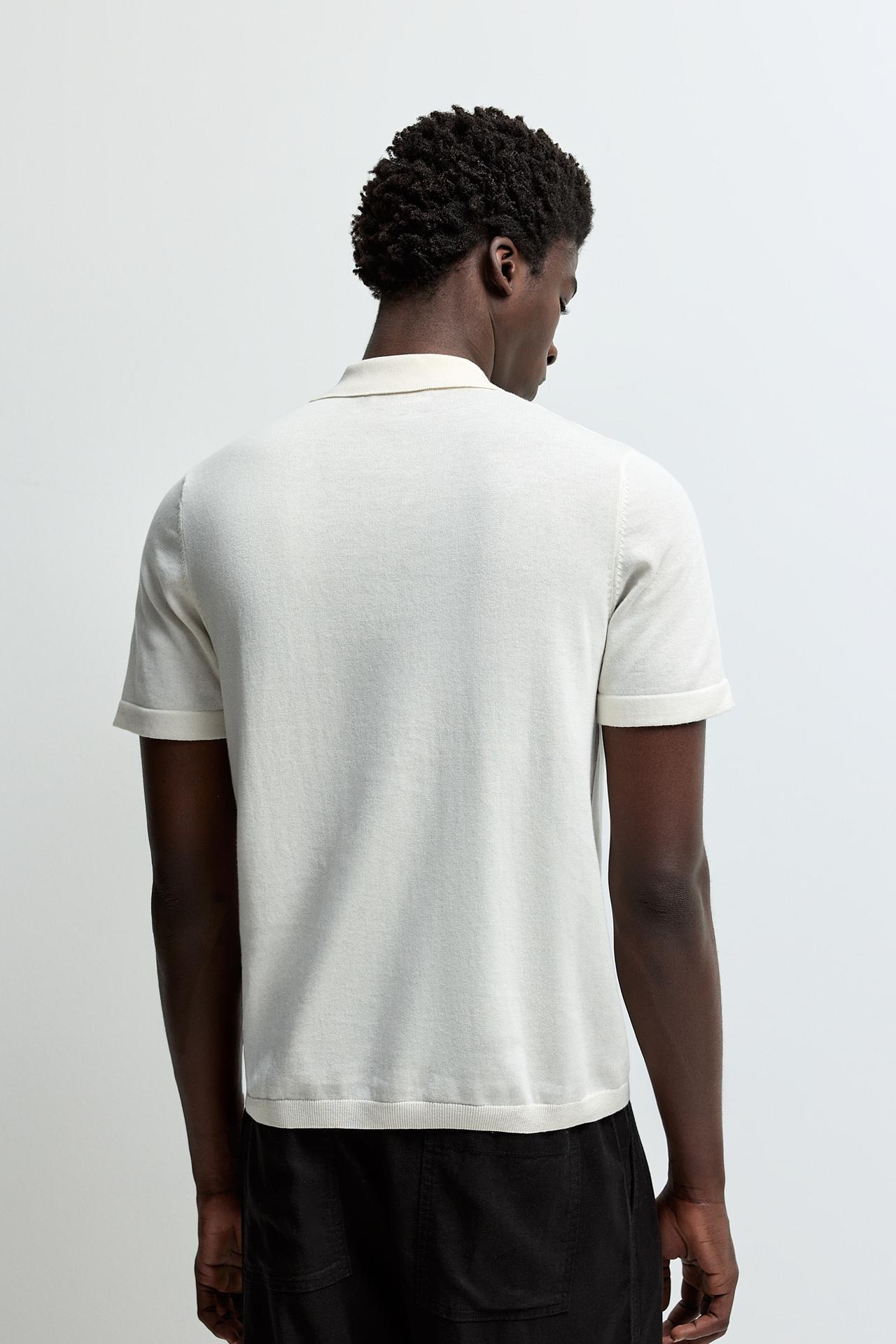 Zip-up knit polo — OFF WHITE