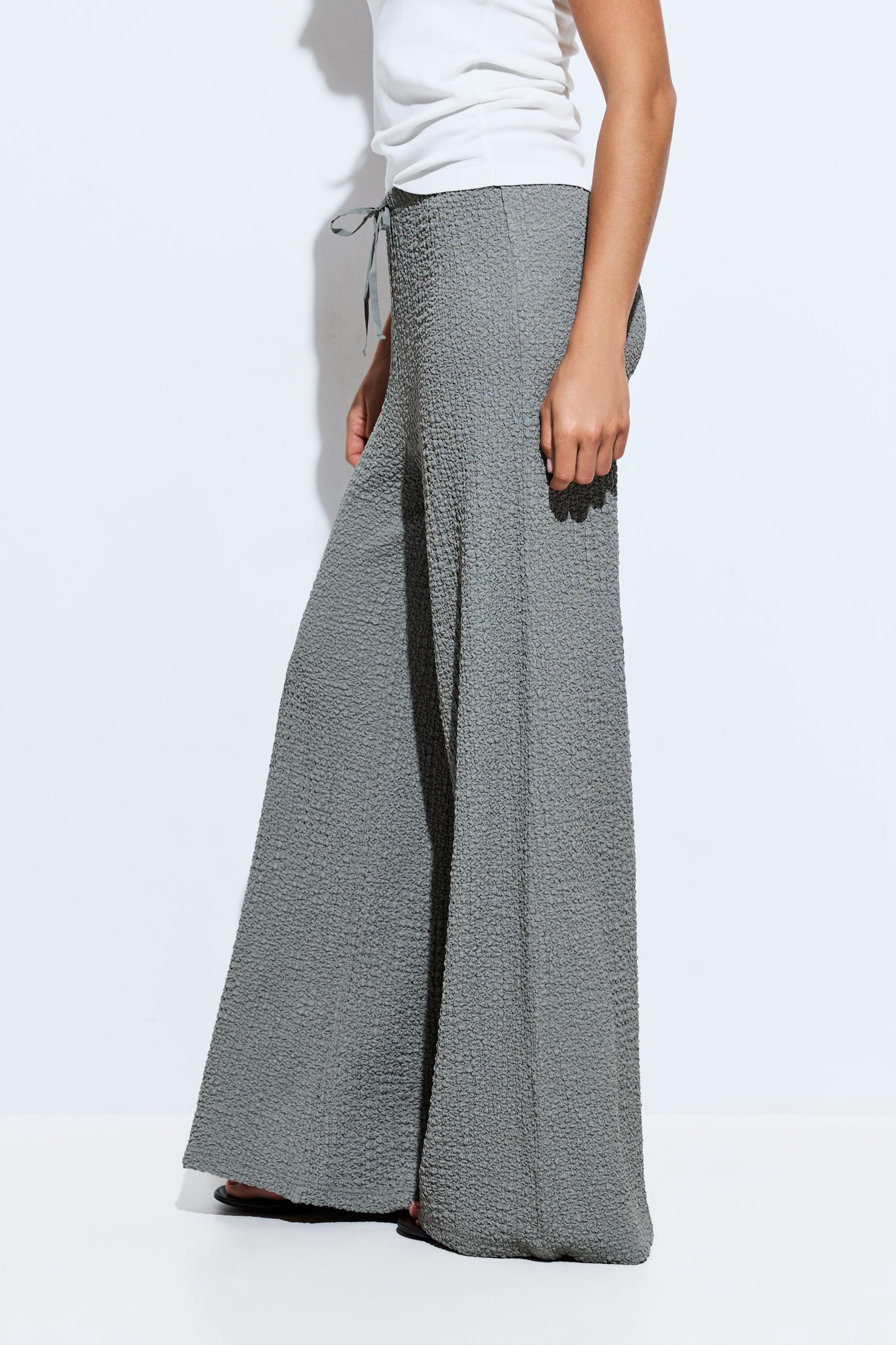 Textured wide-leg trousers — PALE KHAKI
