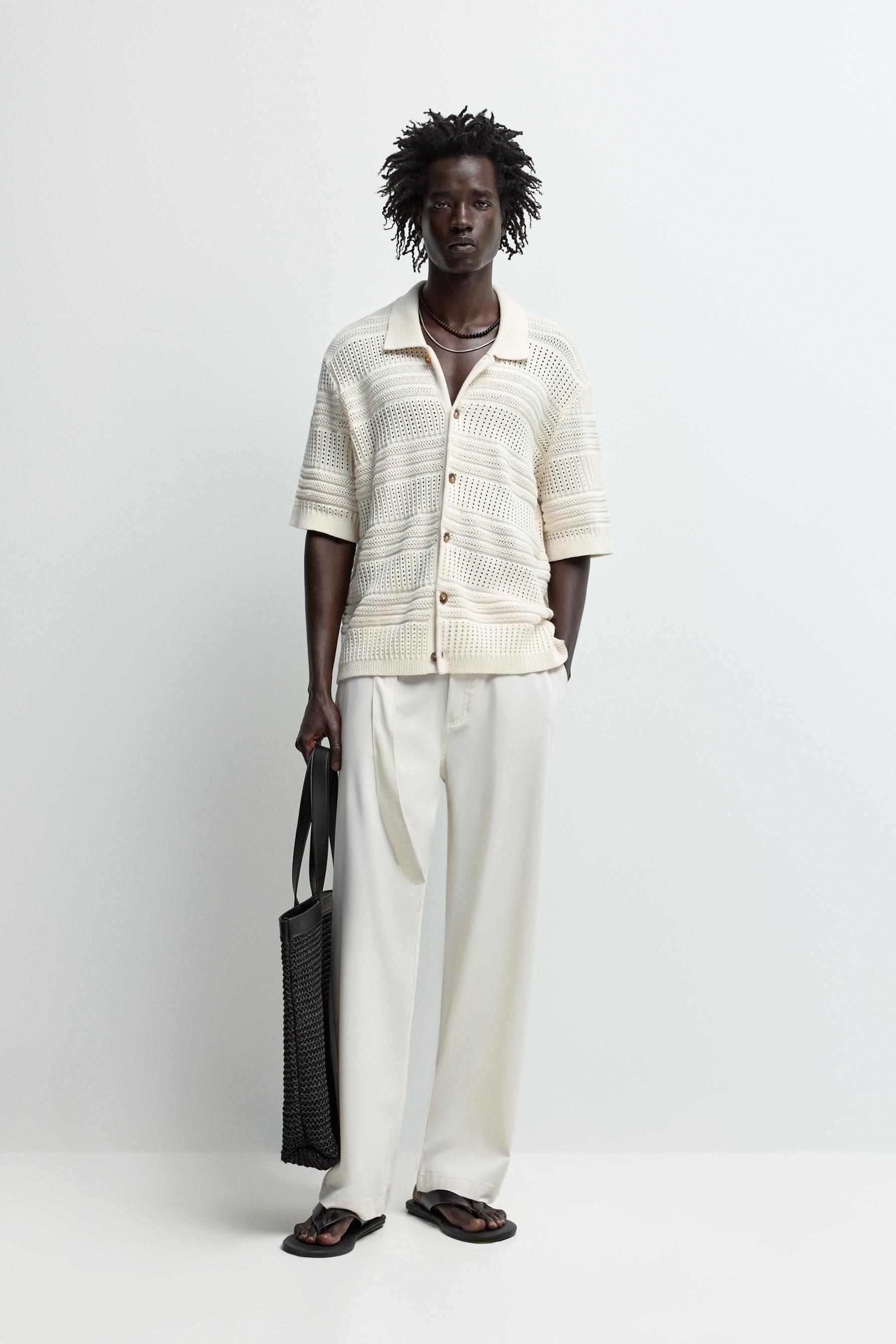 Cutwork knit shirt — OFF WHITE