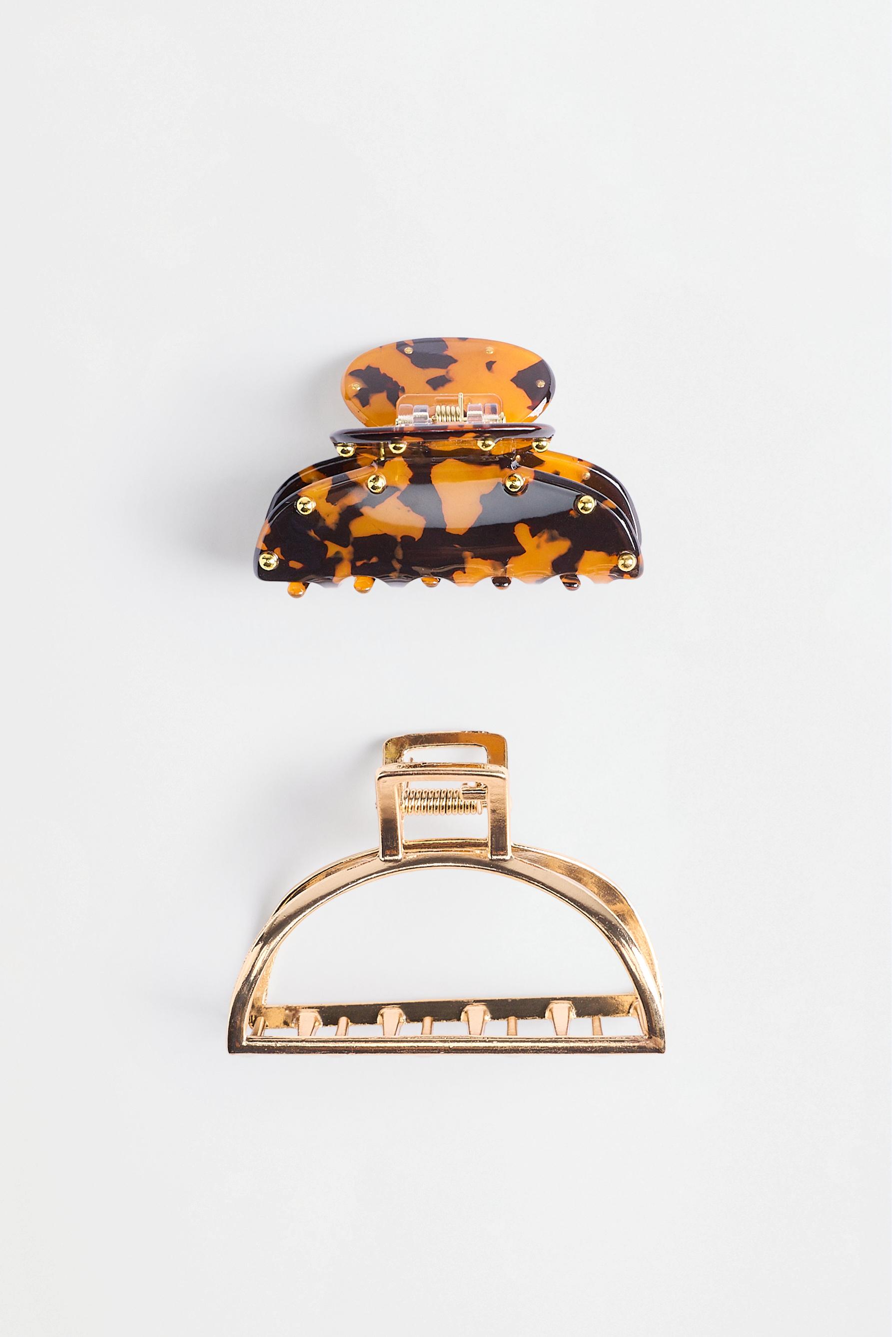 Contrast hair clips (2-pack) — TORTOISESHELL