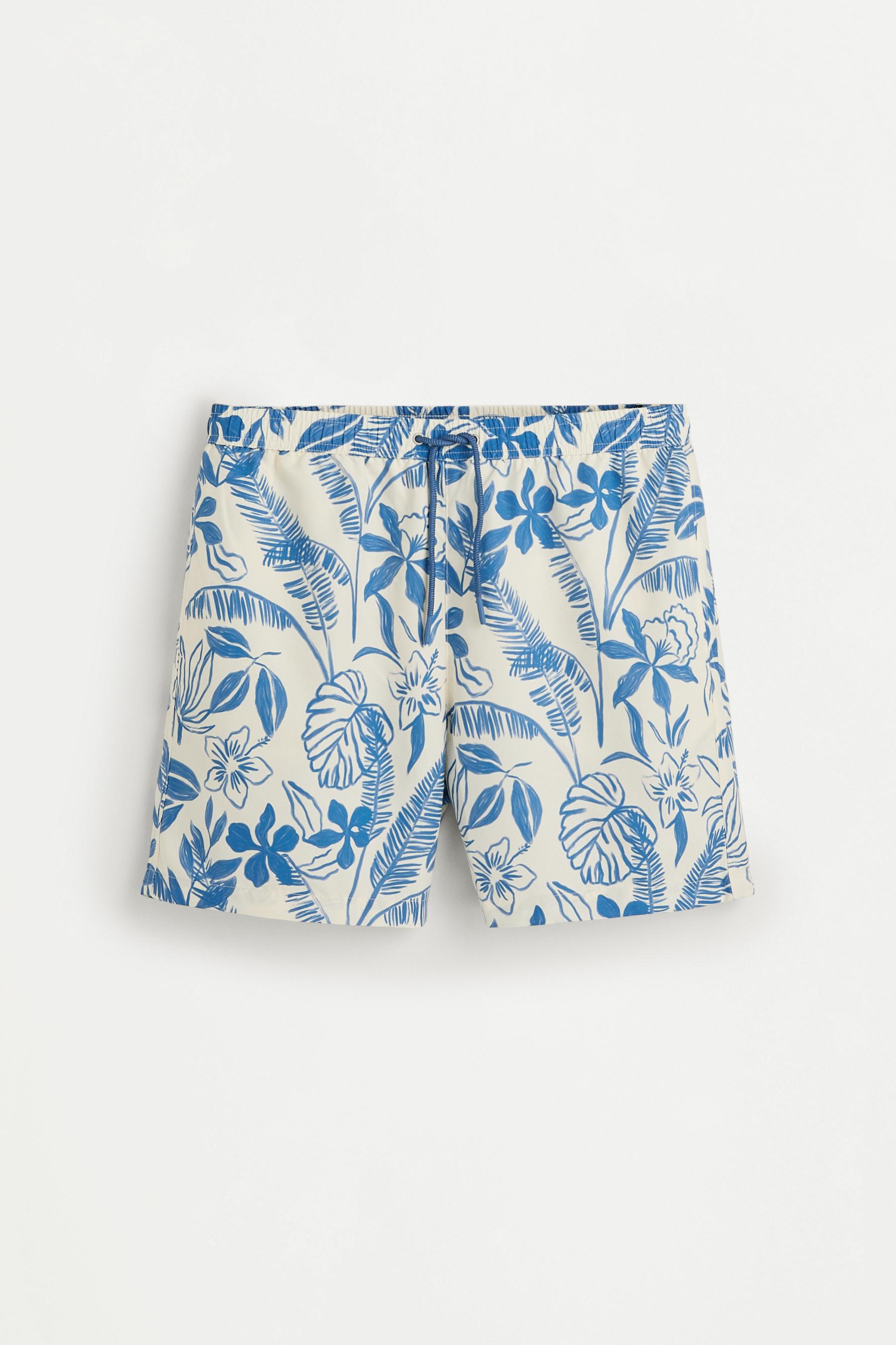 Printed long swim shorts — WHITE