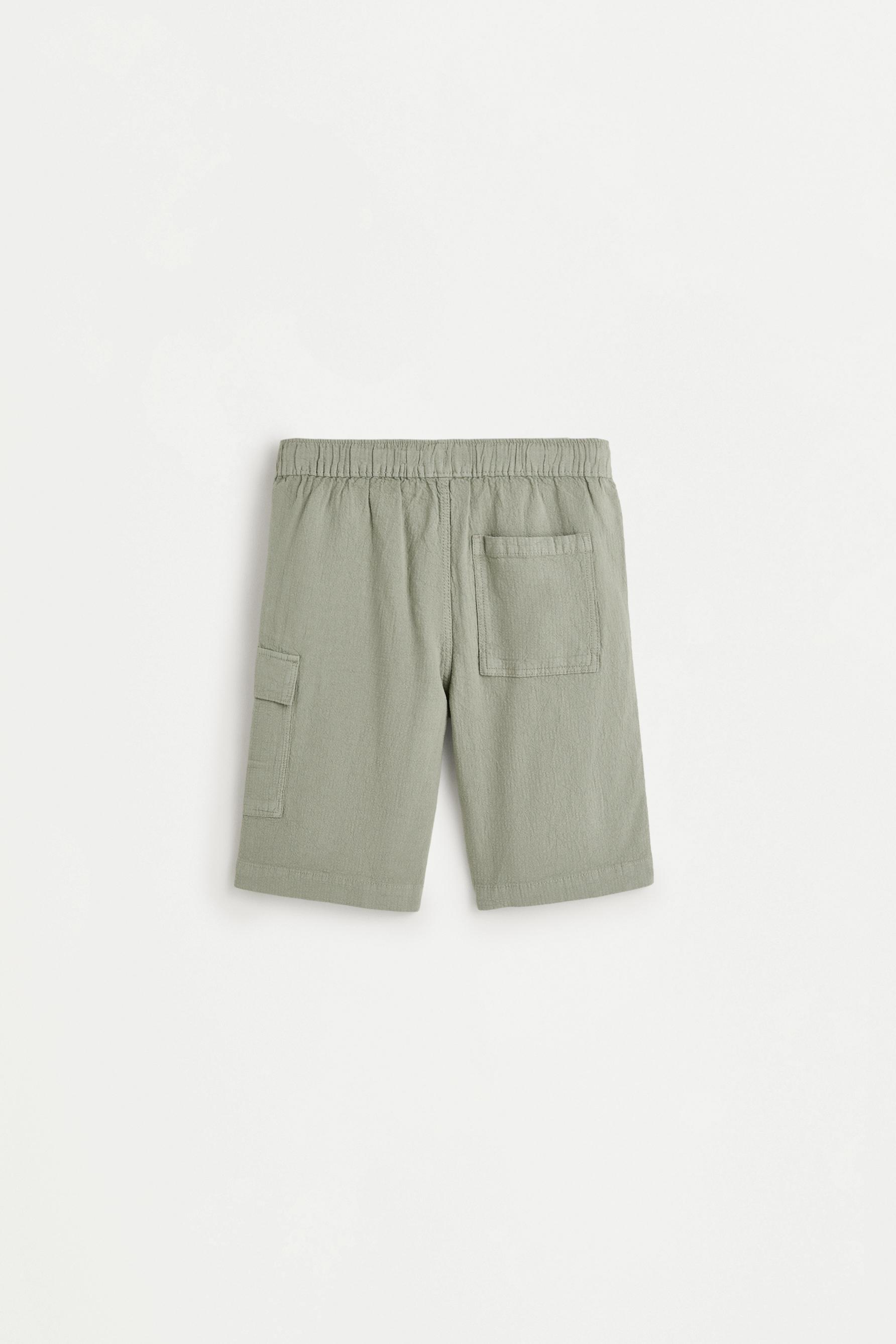 Seersucker cargo Bermuda shorts — MEDIUM KHAKI