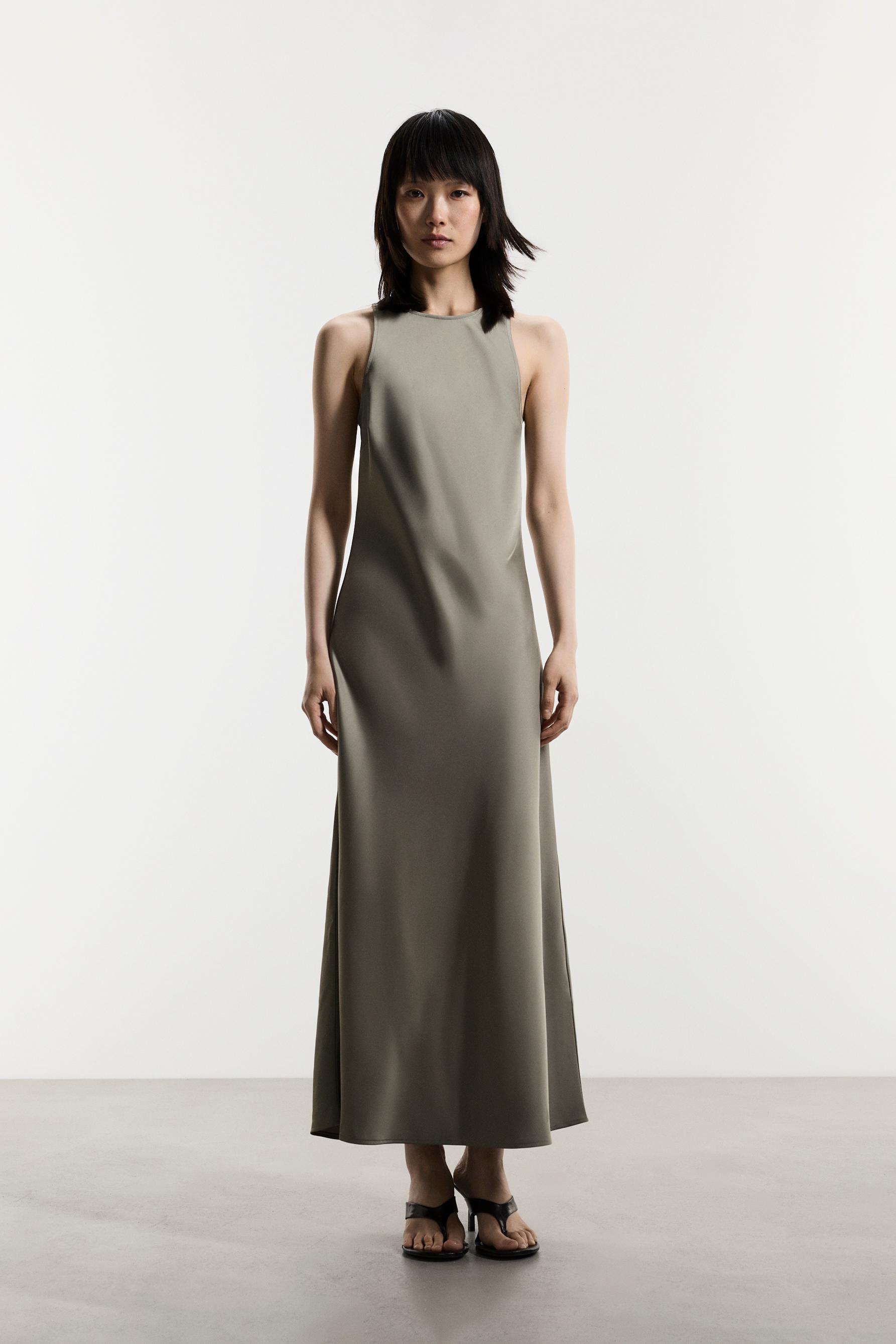 Satin midi dress — PALE KHAKI