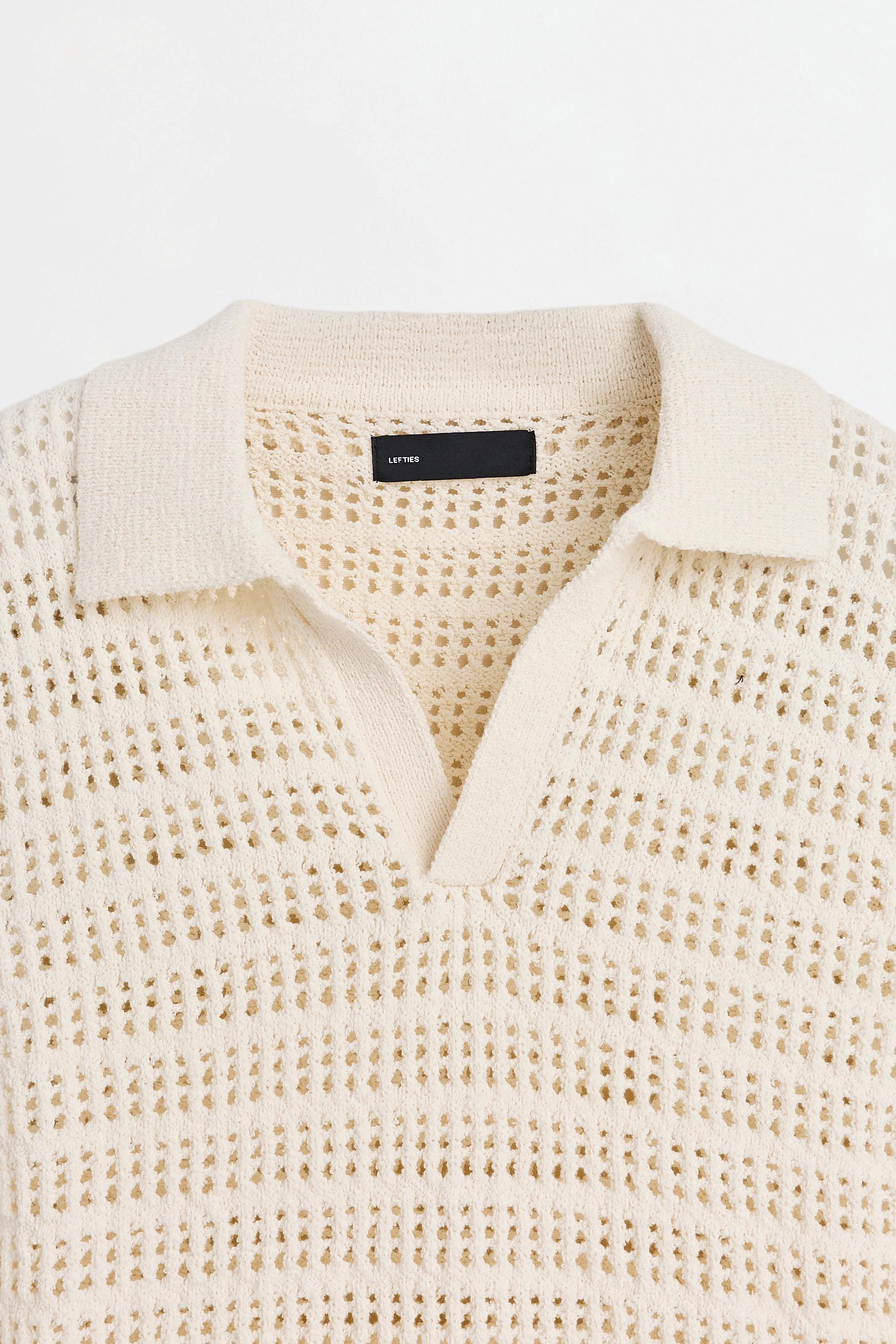 Cutwork knit polo vest — OFF WHITE