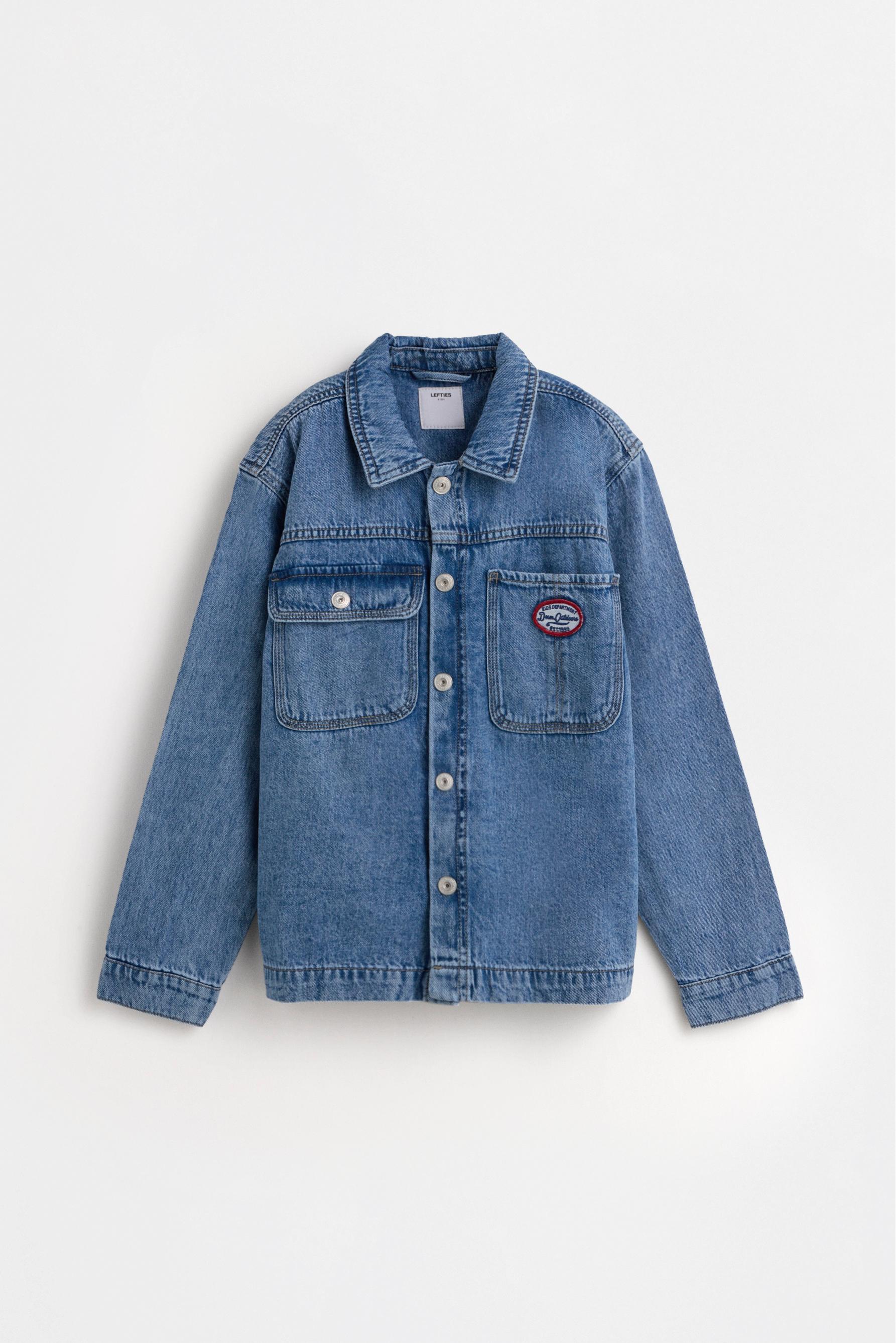 Denim overshirt with patch — INDIGO