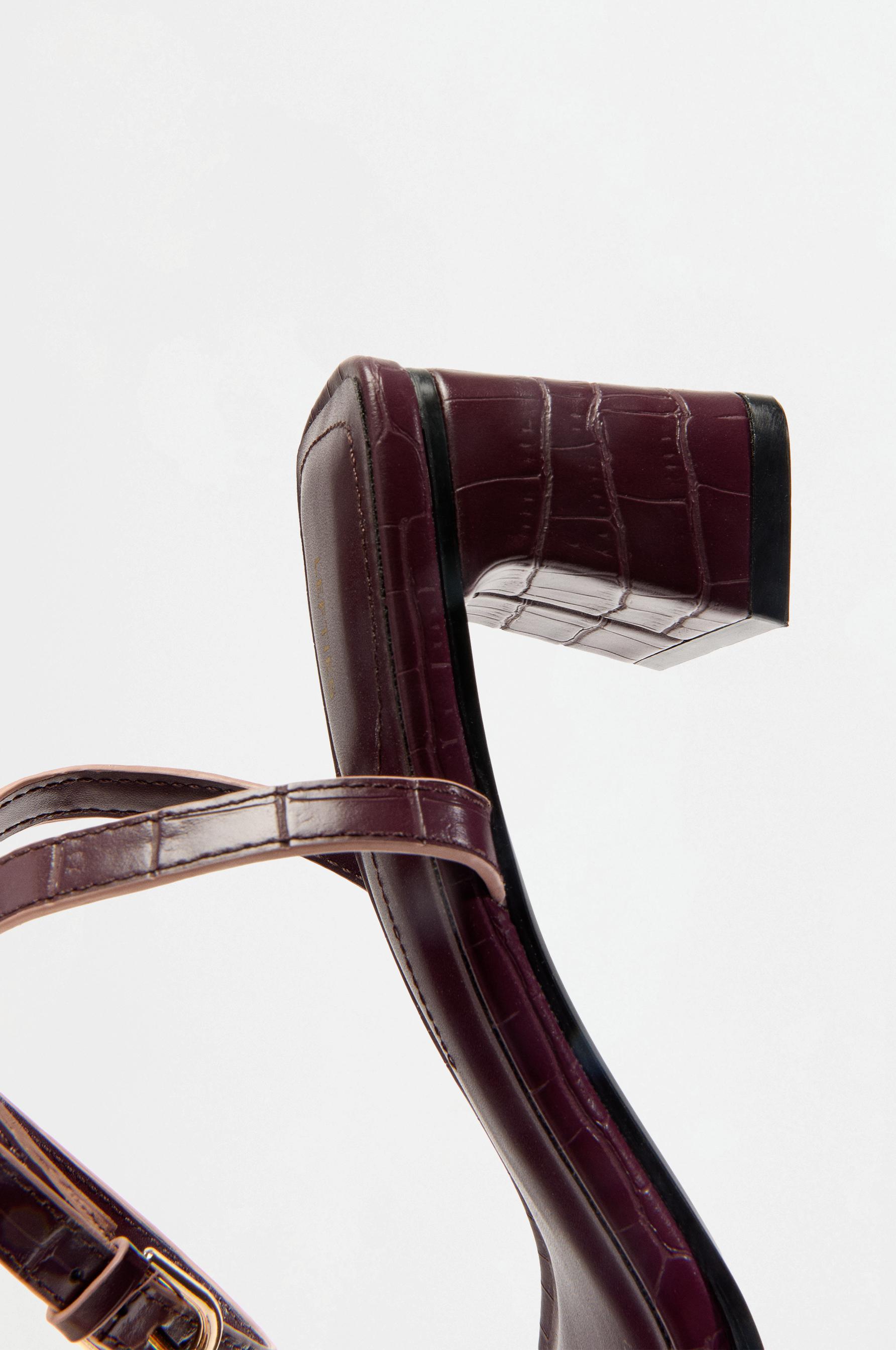 Crocodile-effect high-heeled sandals — BURGUNDY