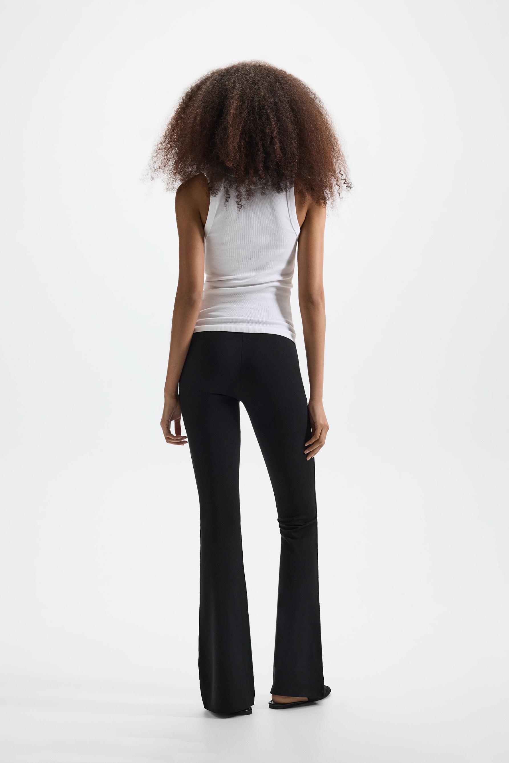 Ribbed waist bell bottom leggings — BLACK