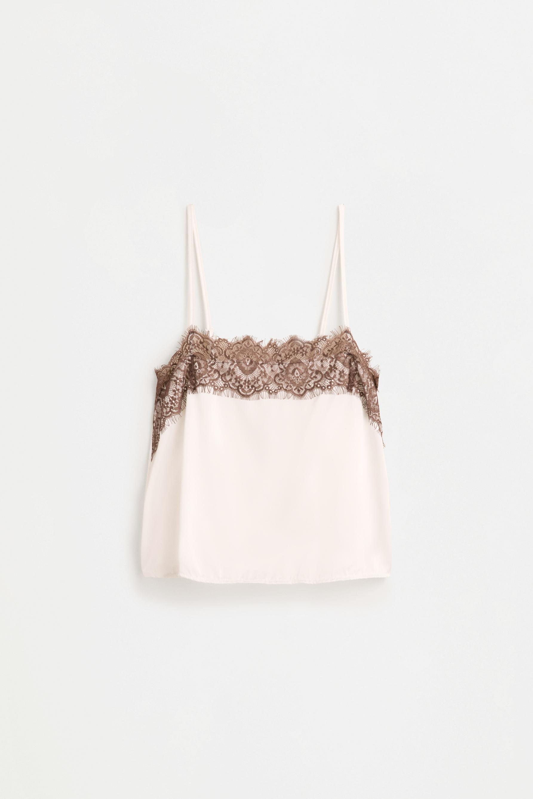 Satin lace top — WHITE