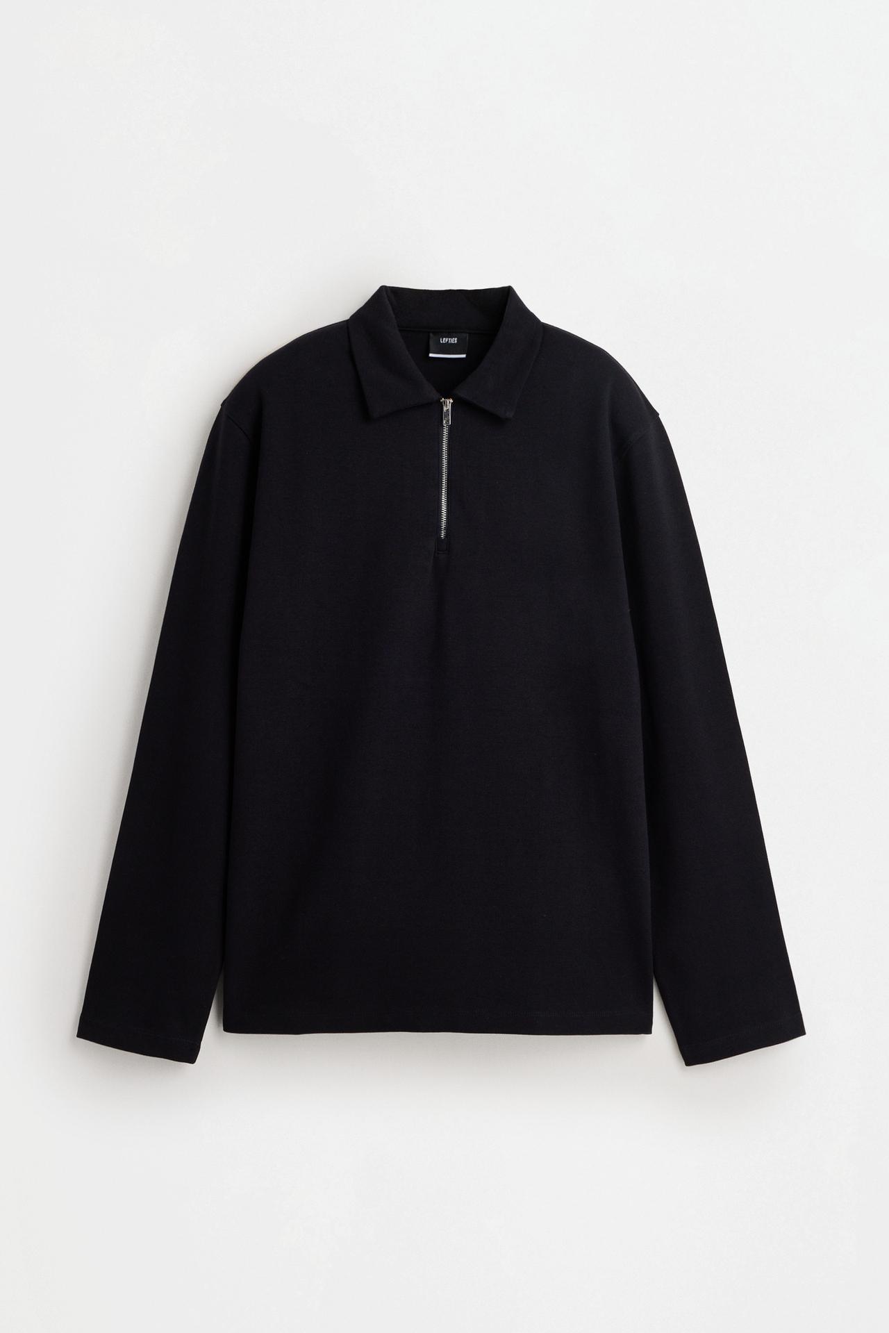 Textured zip-up polo shirt — NAVY