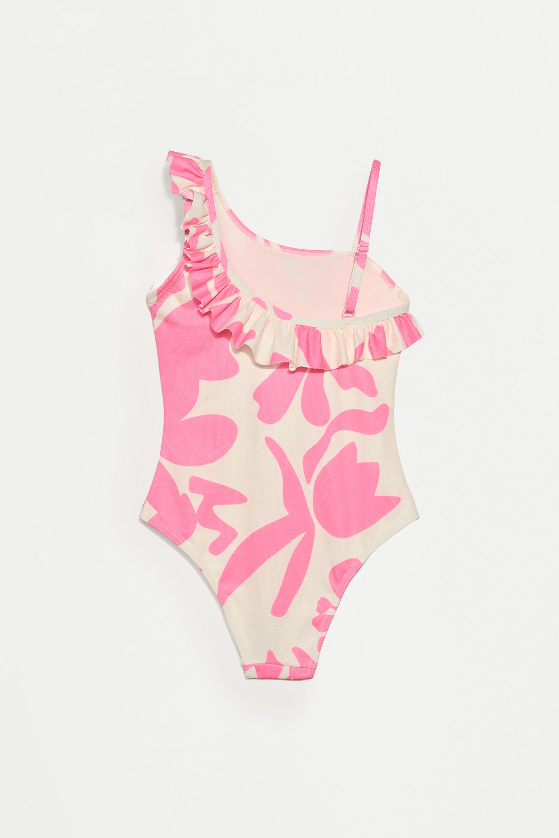 Tropical print asymmetric swimsuit — FUCHSIA/WHITE