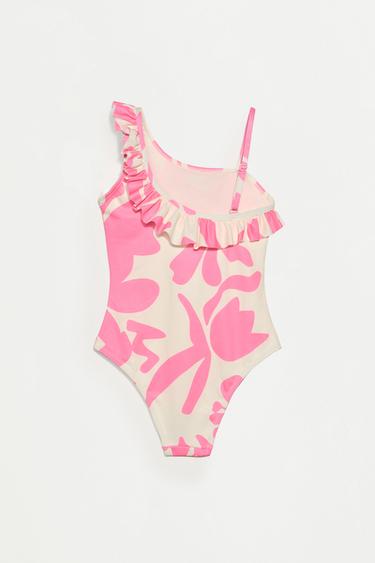 Tropical print asymmetric swimsuit — FUCHSIA/WHITE 2