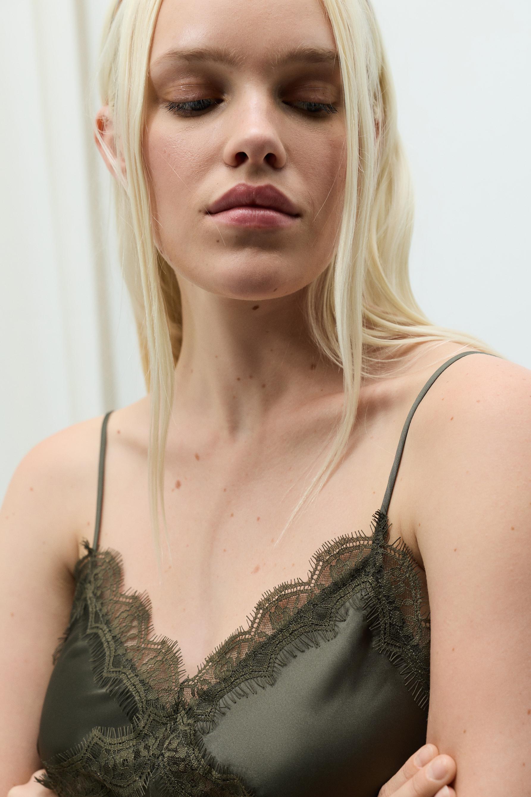 Asymmetrical satin camisole — DARK KHAKI