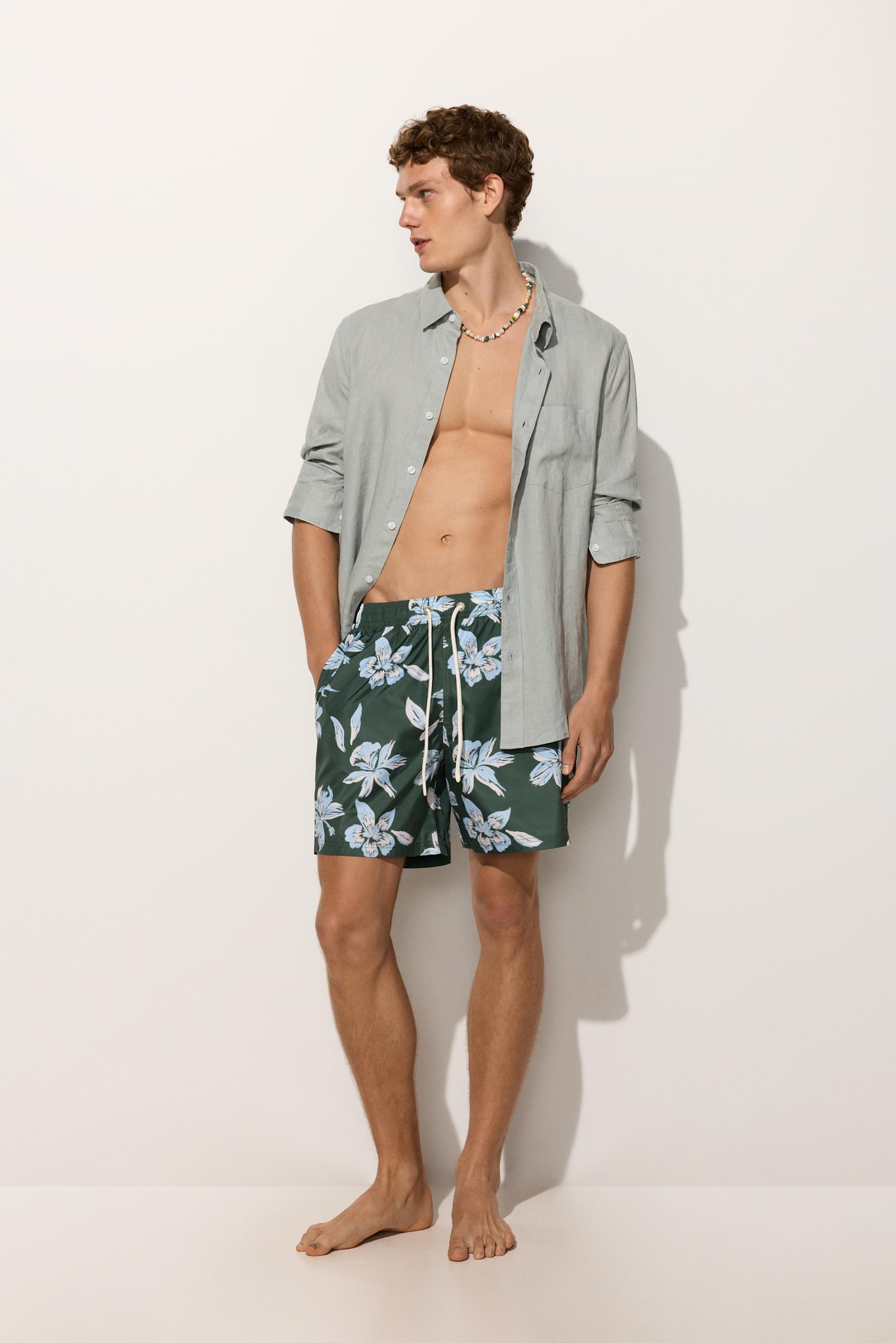 Printed regular fit swim shorts — KHAKI