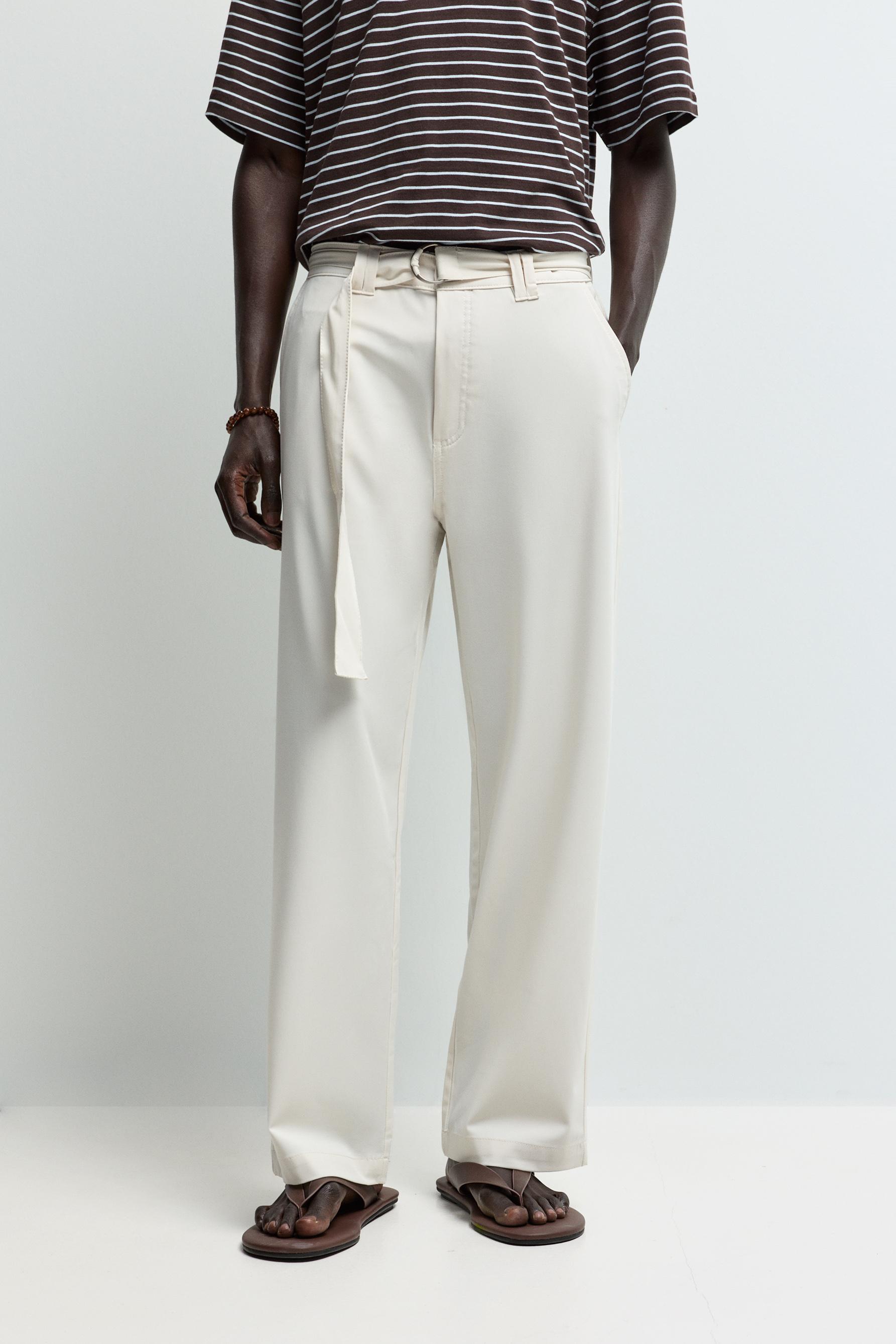 Relaxed fit chino trousers with belt — OFF WHITE