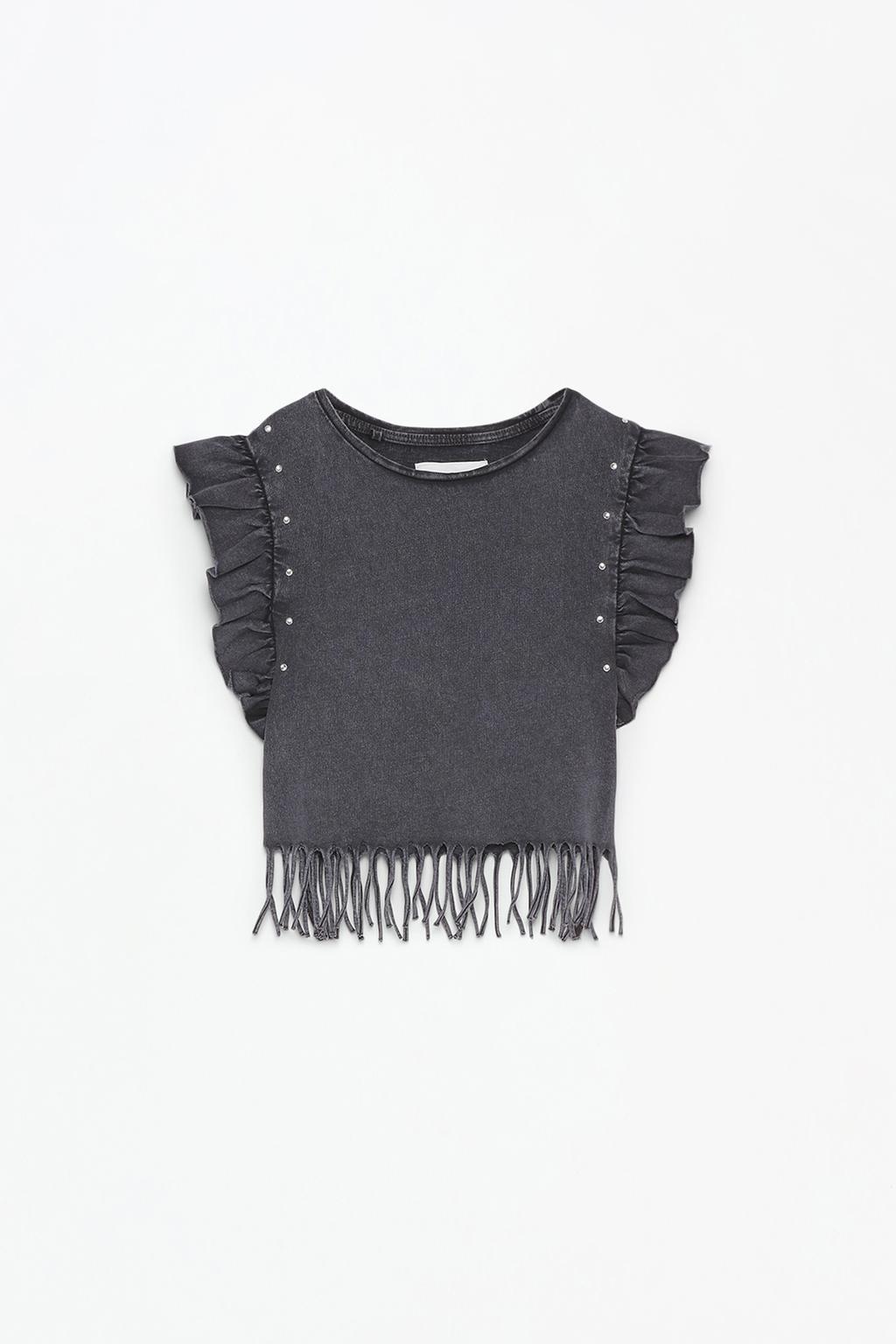 Fringed T-shirt with studs