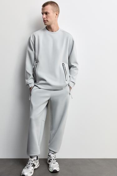 Wide-leg interlock trousers — GREY MARL 5