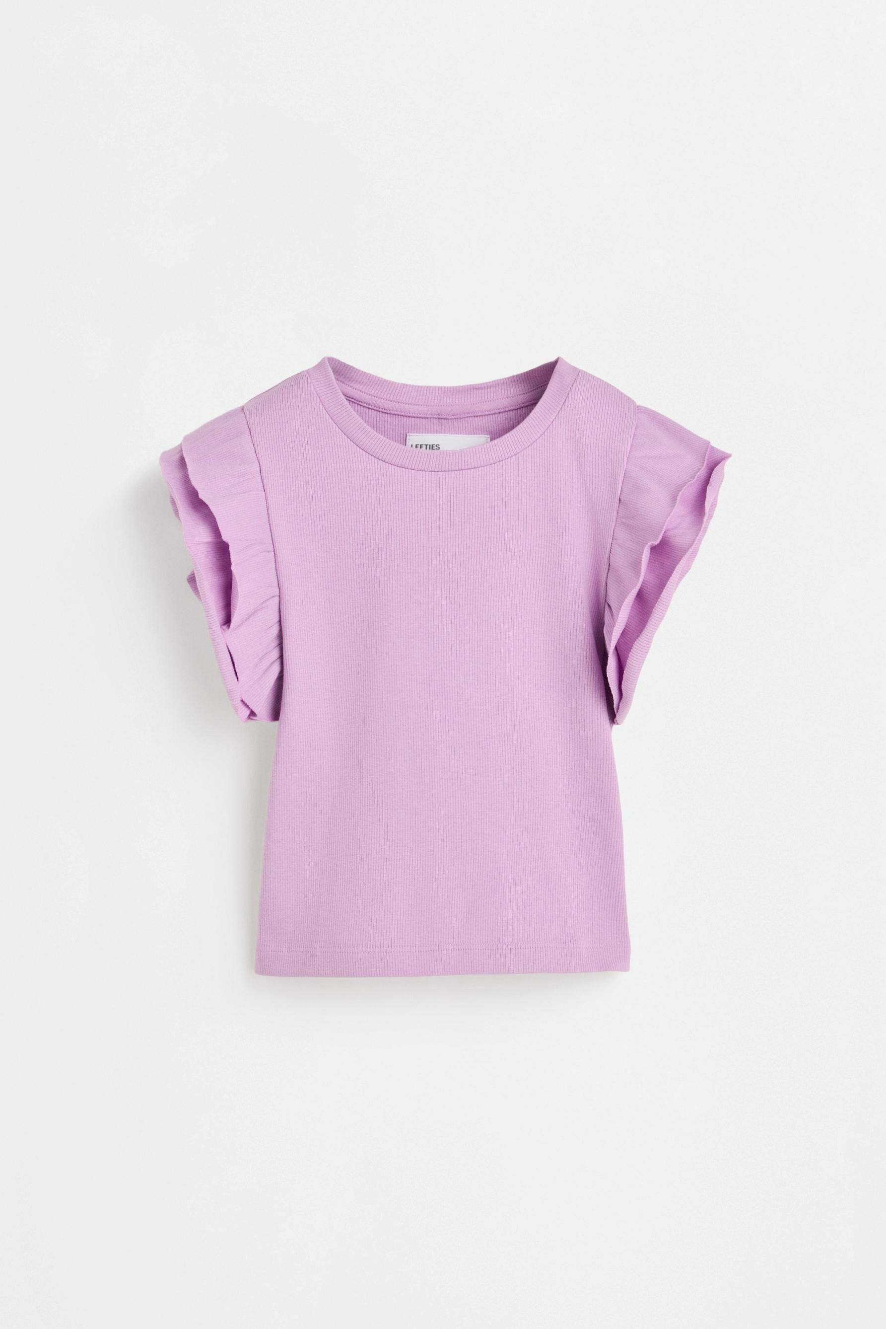 Ribbed T-shirt with ruffles — MAUVE PINK