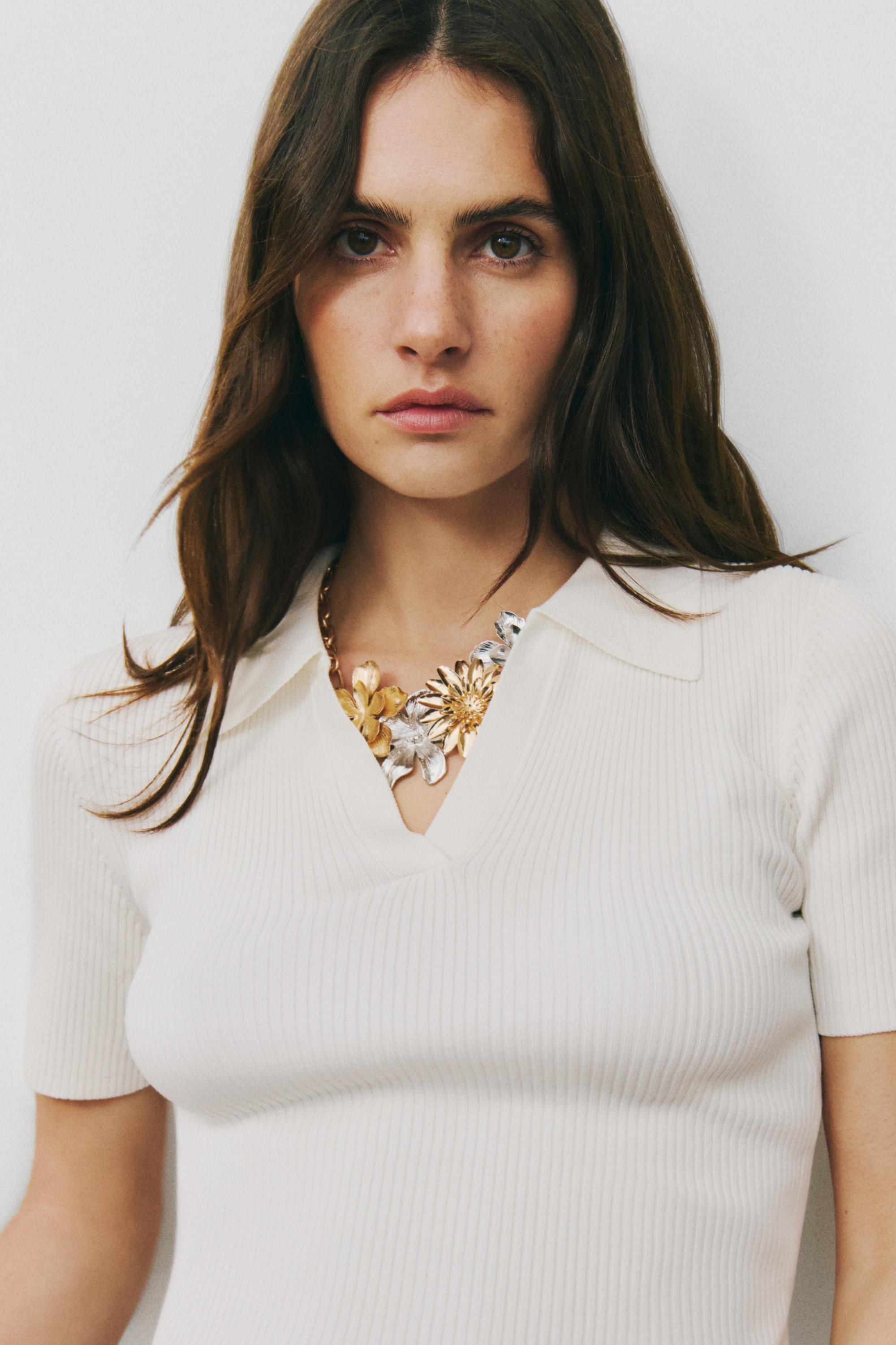 Basic rib knit polo shirt — WHITE