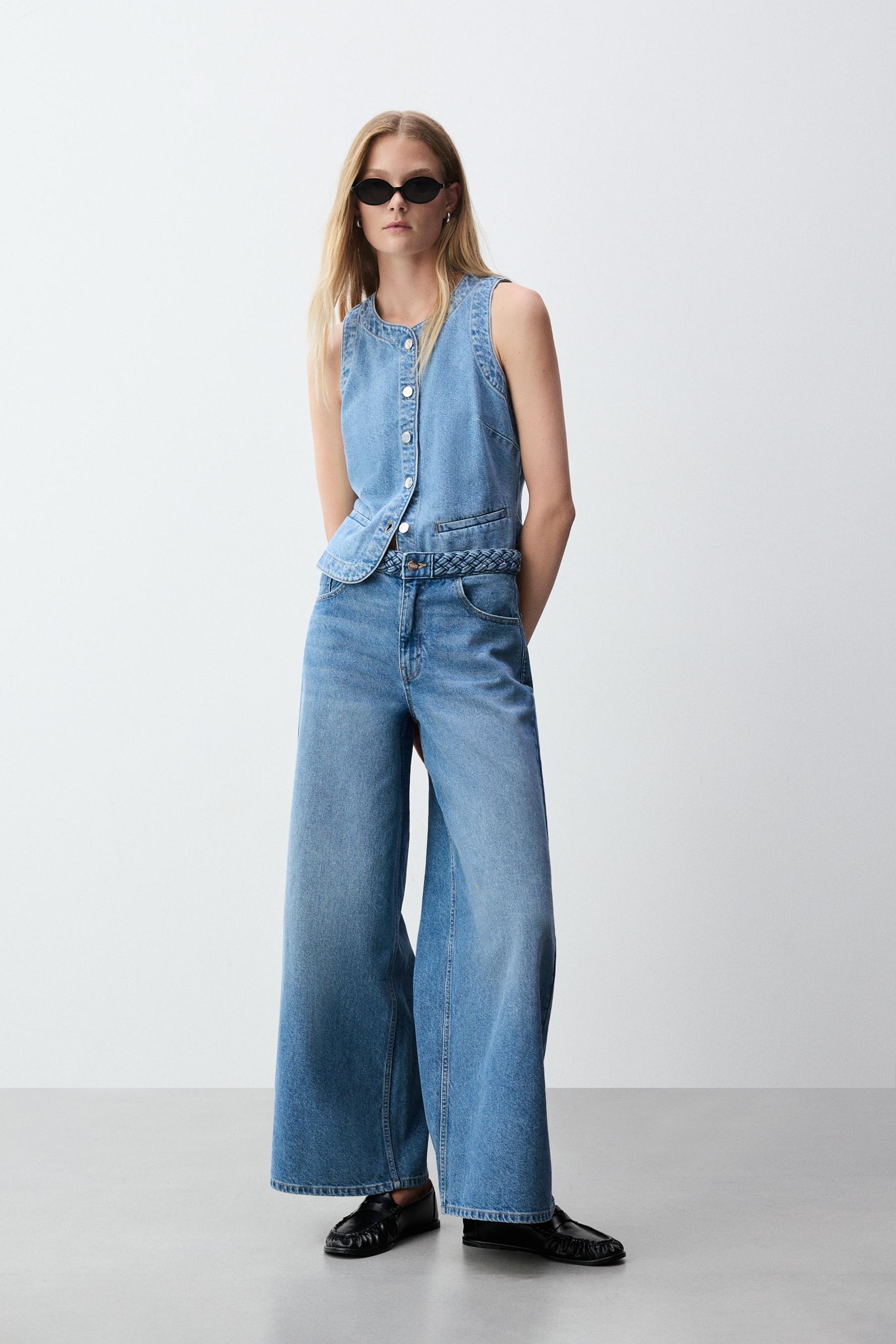 Jeans súper wide leg cintura trenzada
